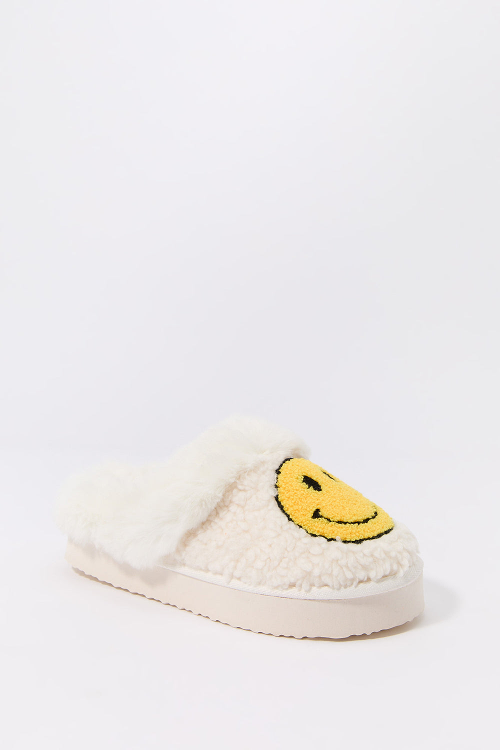 Faux Fur Collared Happy Face Slipper Faux Fur Collared Happy Face Slipper 3