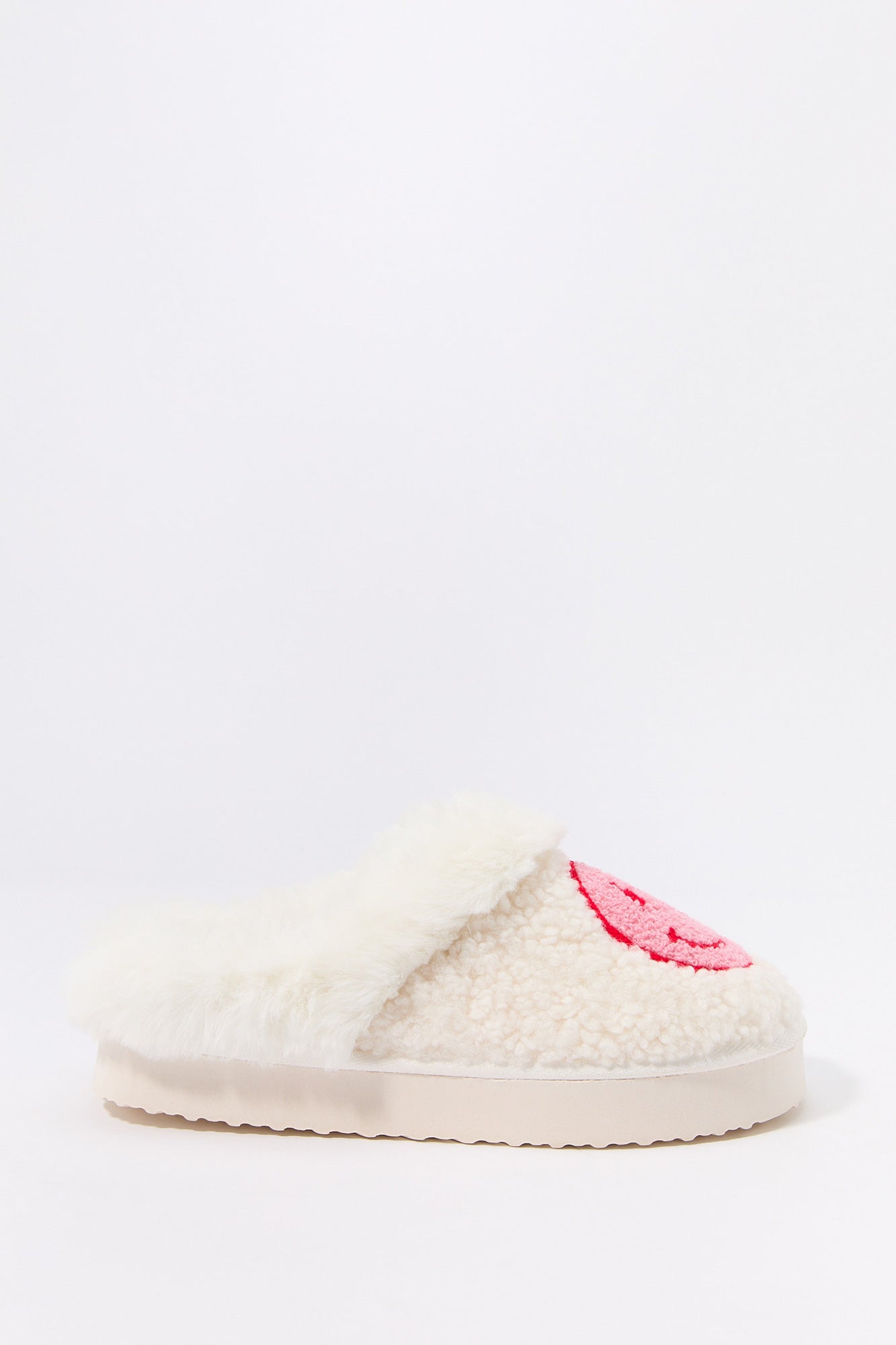 Faux Fur Collared Happy Face Slipper