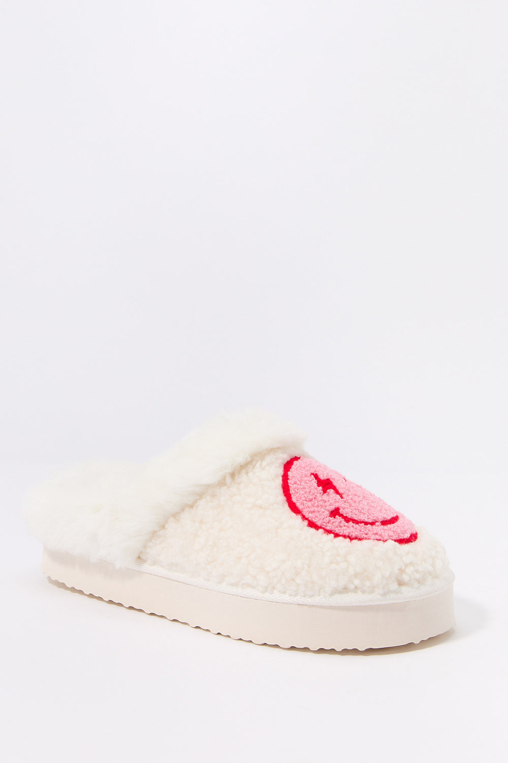 Faux Fur Collared Happy Face Slipper Faux Fur Collared Happy Face Slipper 6