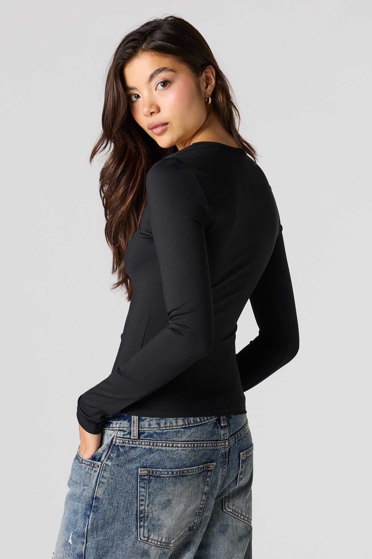 Alt View 6. Luxe Heavy Contour Long Sleeve Top - Light Blue