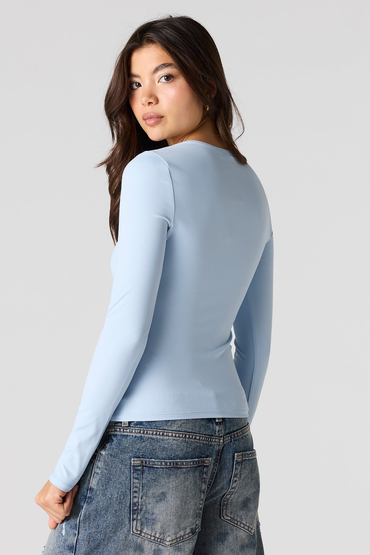 Alt View 2. Luxe Heavy Contour Long Sleeve Top - Light Blue