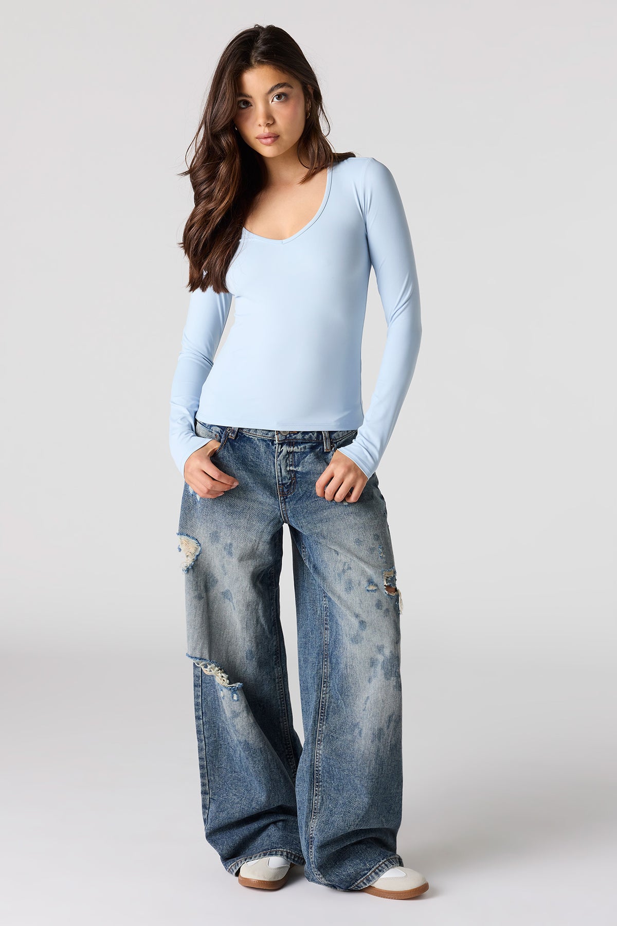 Alt View 3. Luxe Heavy Contour Long Sleeve Top - Light Blue