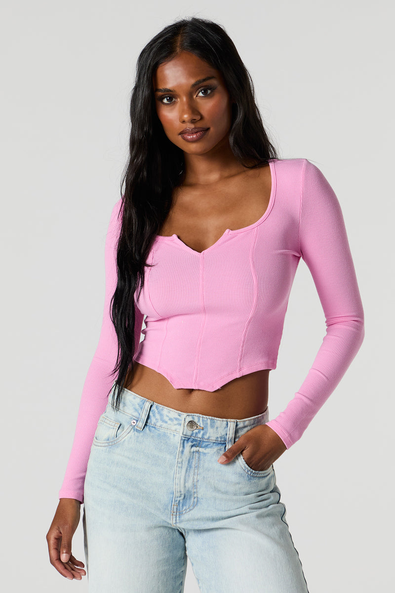 Ribbed Corset Long Sleeve Top