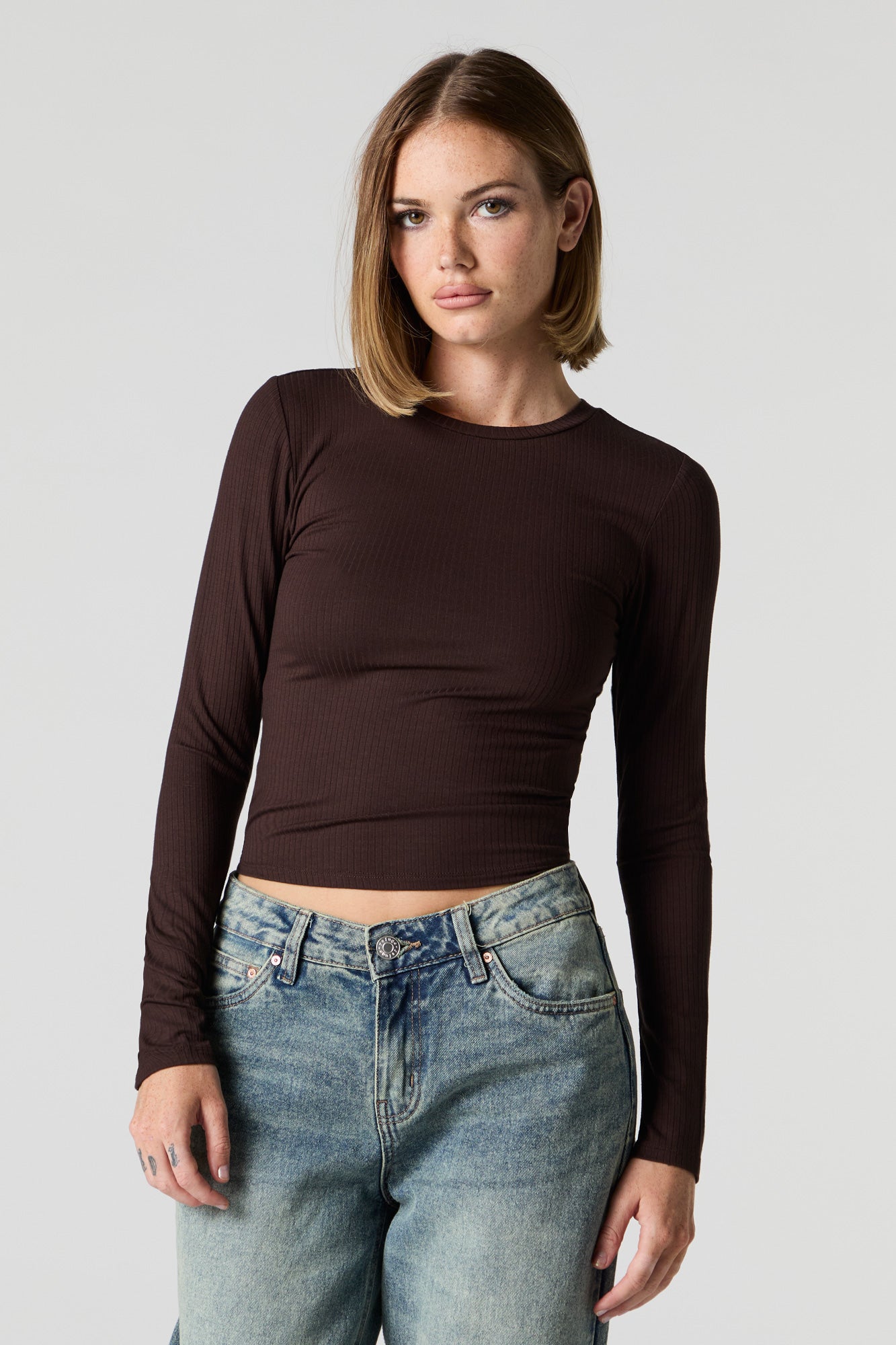 Ribbed Crewneck Long Sleeve Top