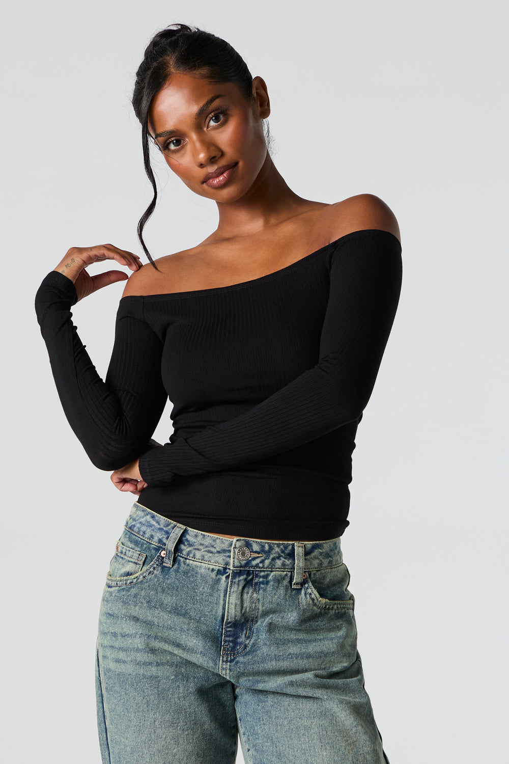 Ribbed Off Shoulder Long Sleeve Top Ribbed Off Shoulder Long Sleeve Top 5