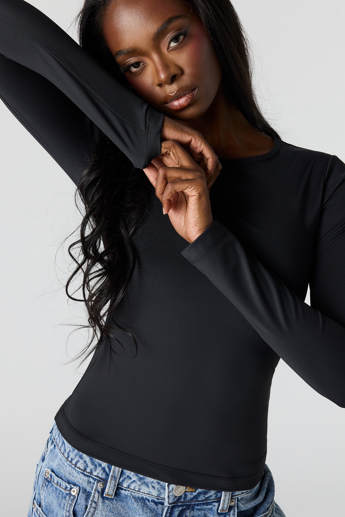Alt View 4. Luxe Heavy Contour Long Sleeve Top - Black