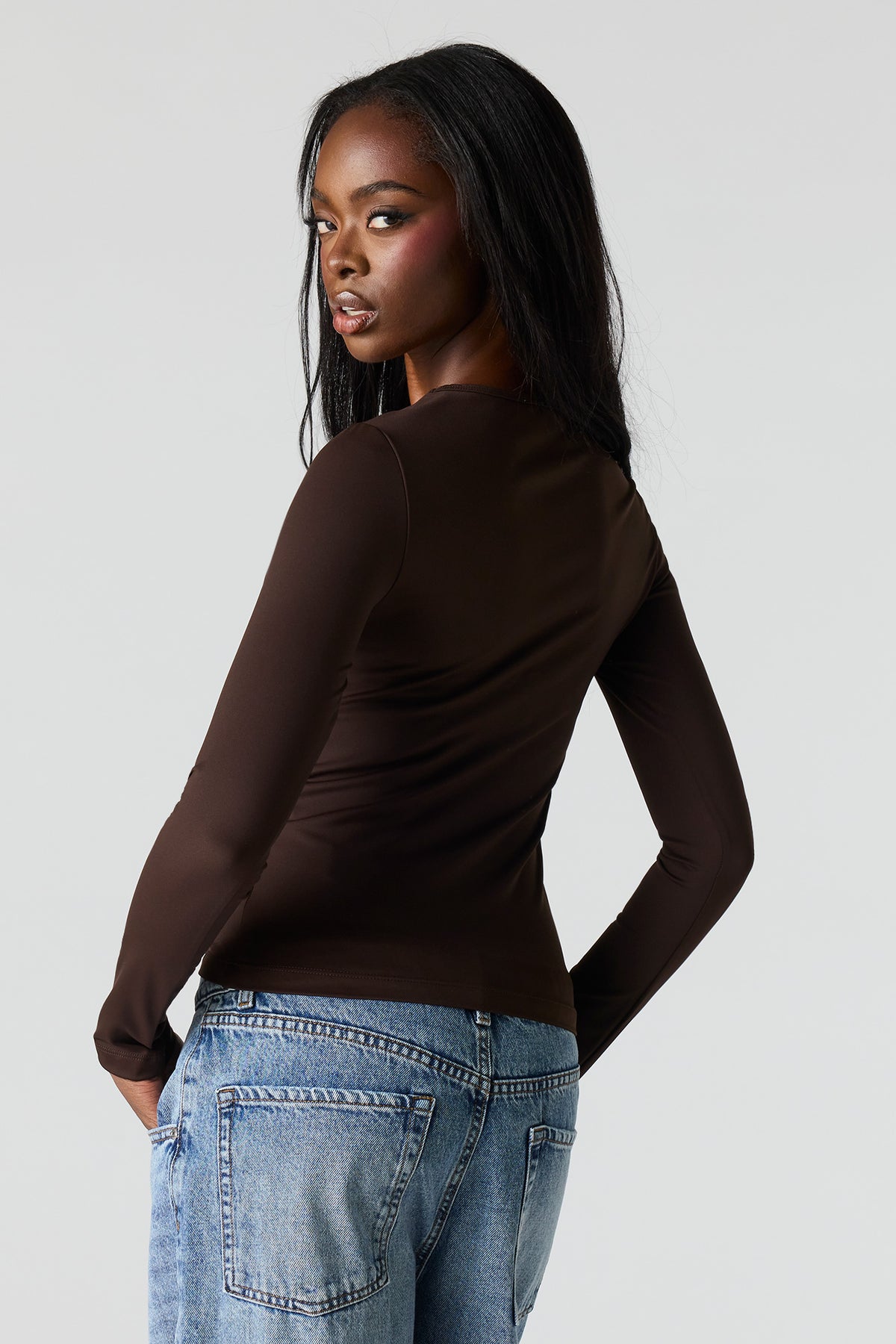 Alt View 2. Luxe Heavy Contour Long Sleeve Top - Brown