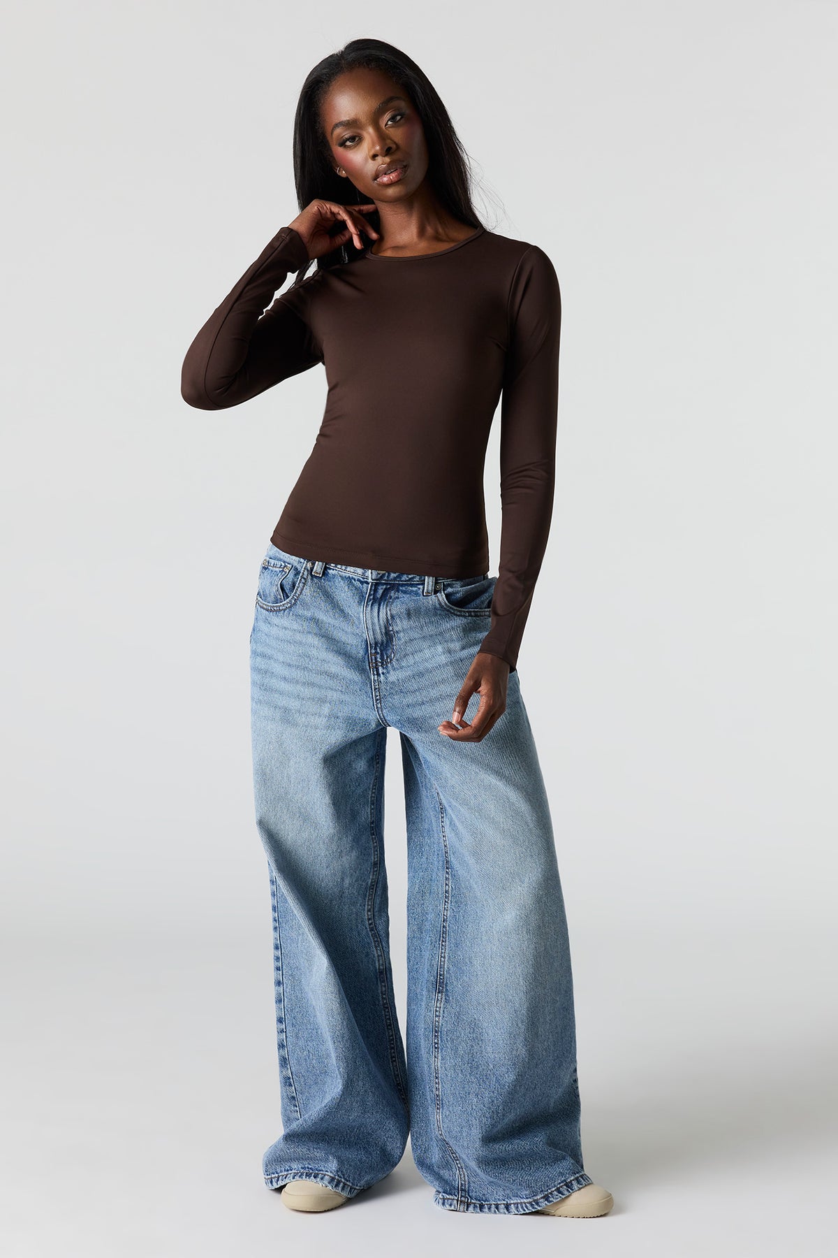 Alt View 3. Luxe Heavy Contour Long Sleeve Top - Brown