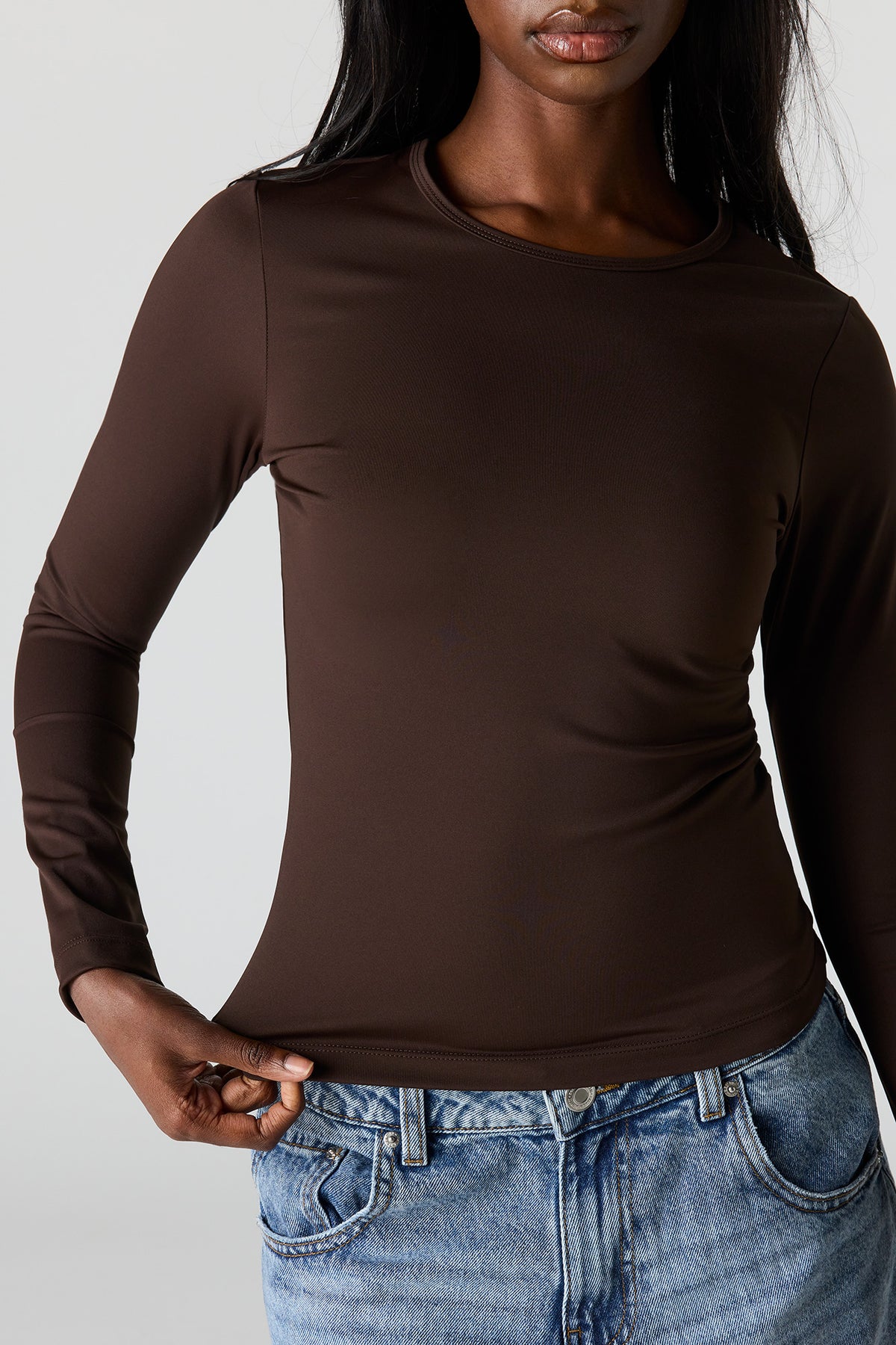 Alt View 4. Luxe Heavy Contour Long Sleeve Top - Brown