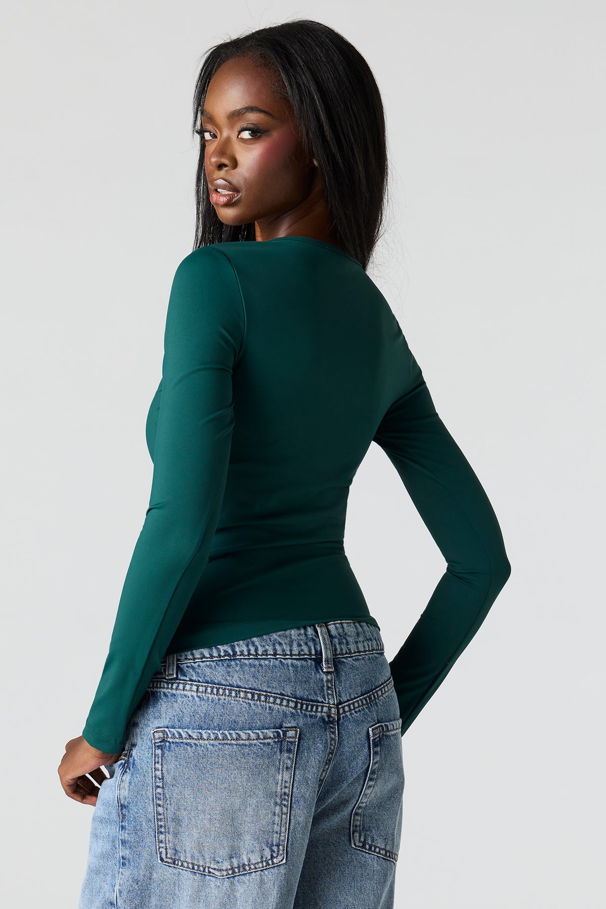 Alt View 2. Luxe Heavy Contour Long Sleeve Top - Hunter Green