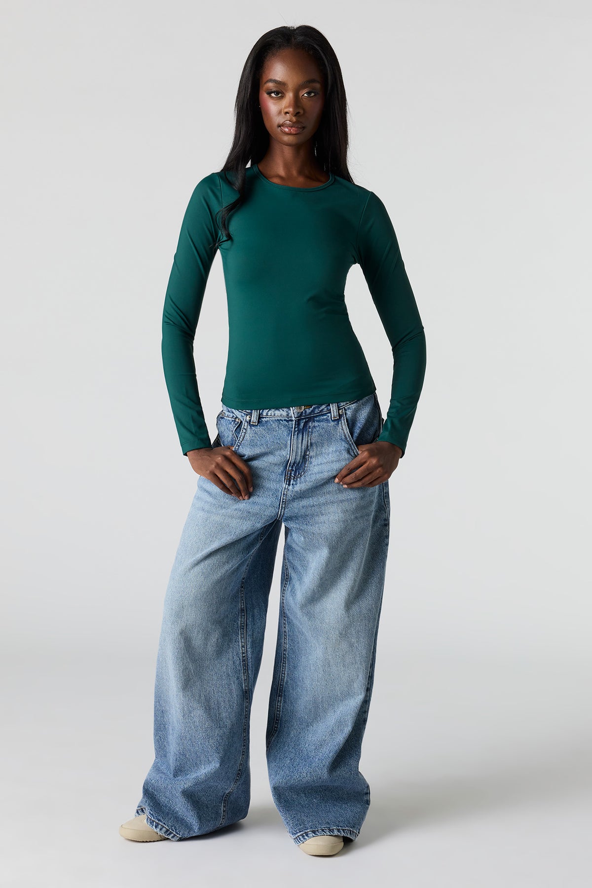 Alt View 3. Luxe Heavy Contour Long Sleeve Top - Hunter Green