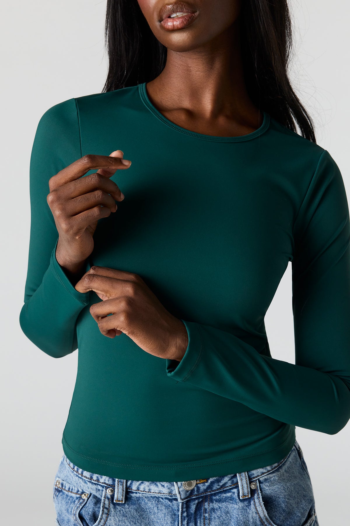 Alt View 4. Luxe Heavy Contour Long Sleeve Top - Hunter Green