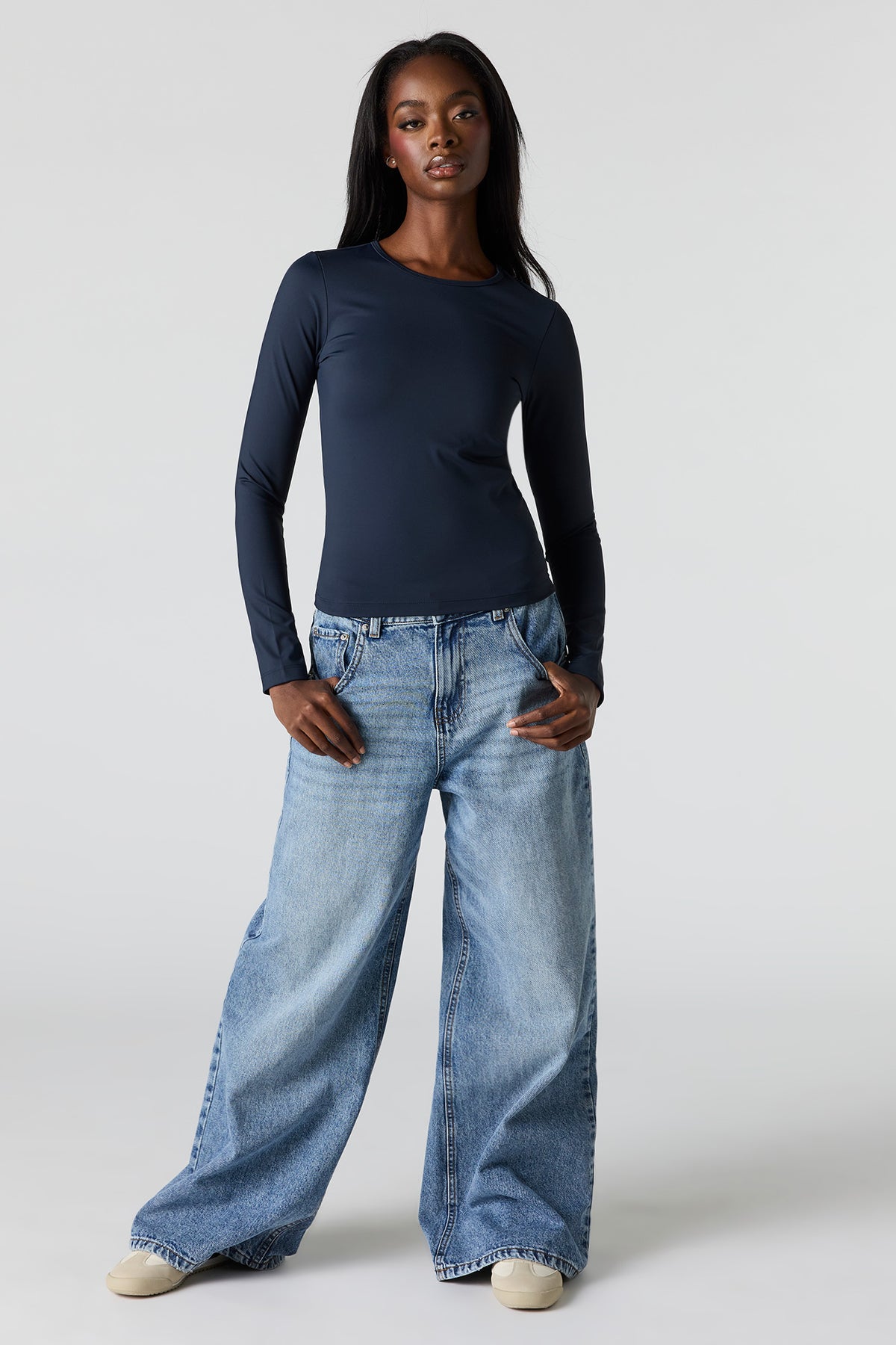 Alt View 3. Luxe Heavy Contour Long Sleeve Top - Navy