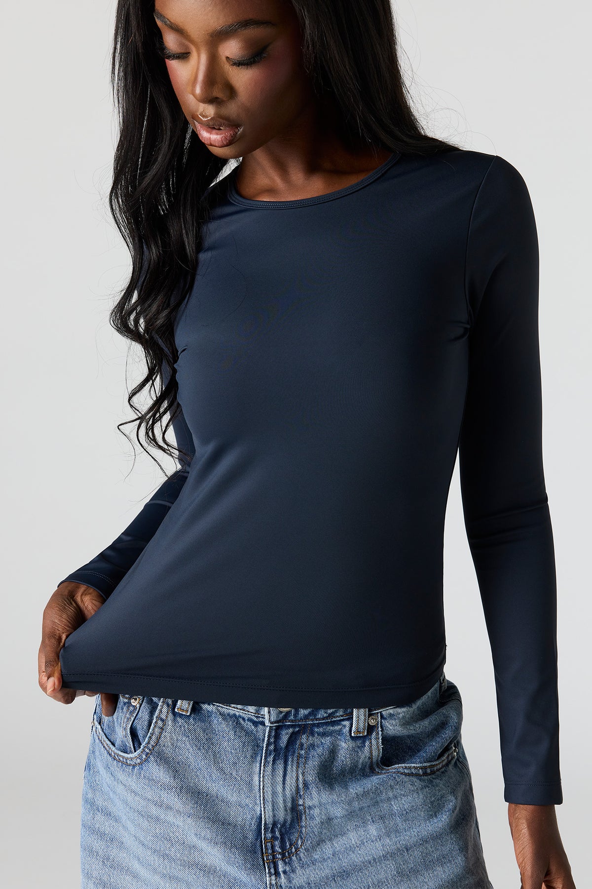Alt View 4. Luxe Heavy Contour Long Sleeve Top - Navy