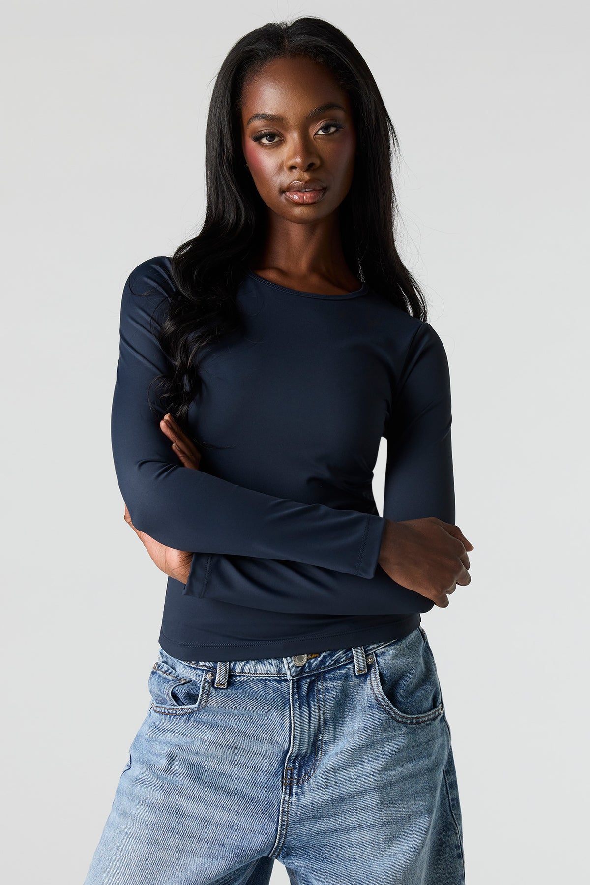 Luxe Heavy Contour Long Sleeve Top - Navy