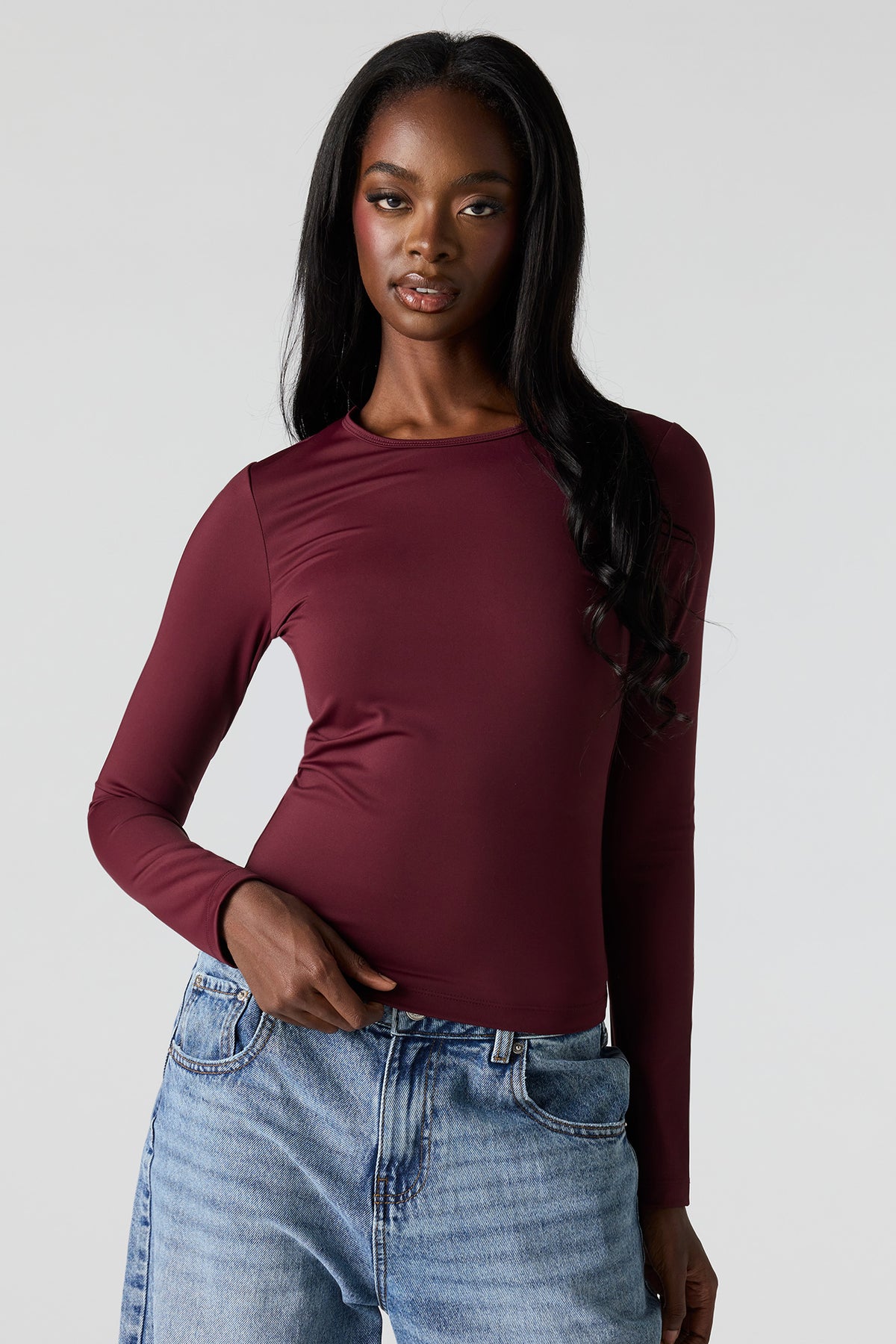 Luxe Heavy Contour Long Sleeve Top - Burgundy