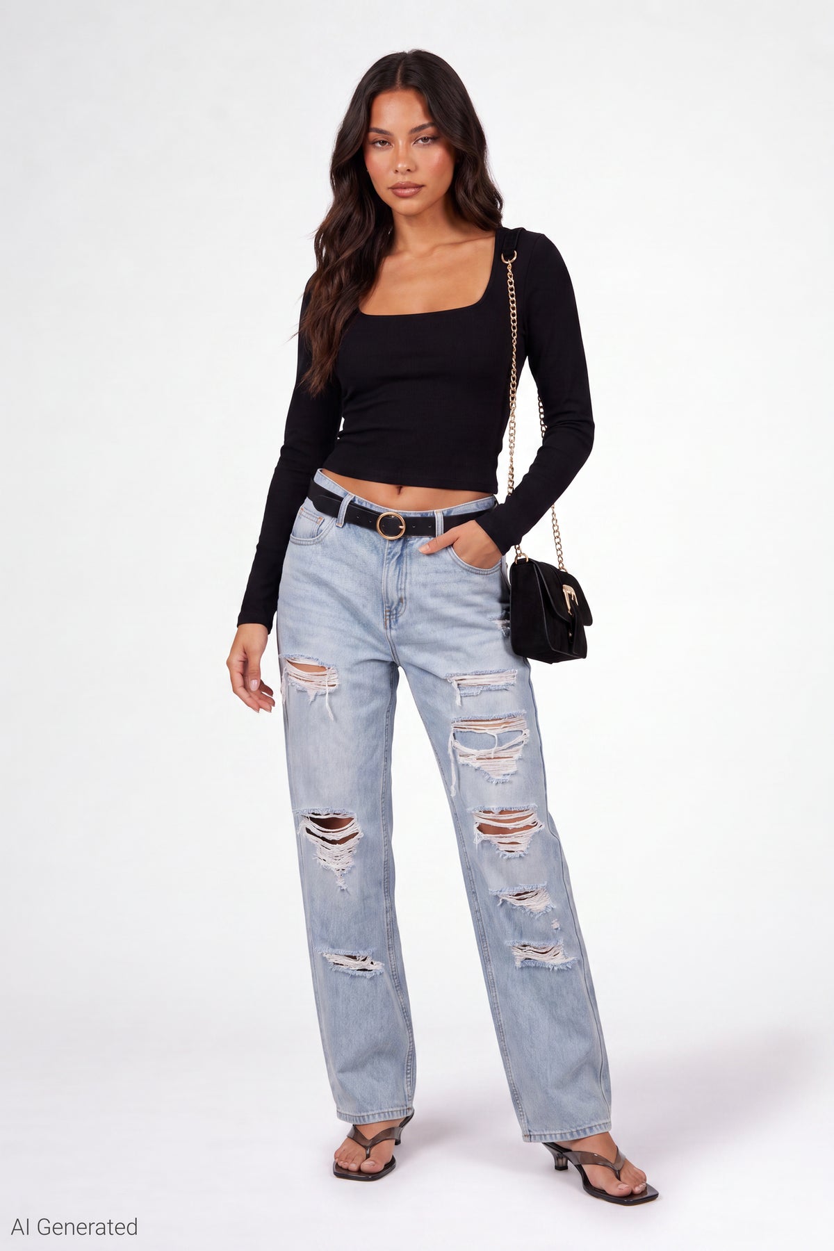Alt View 2. Soft Contour Square Neck Long Sleeve Top - Black