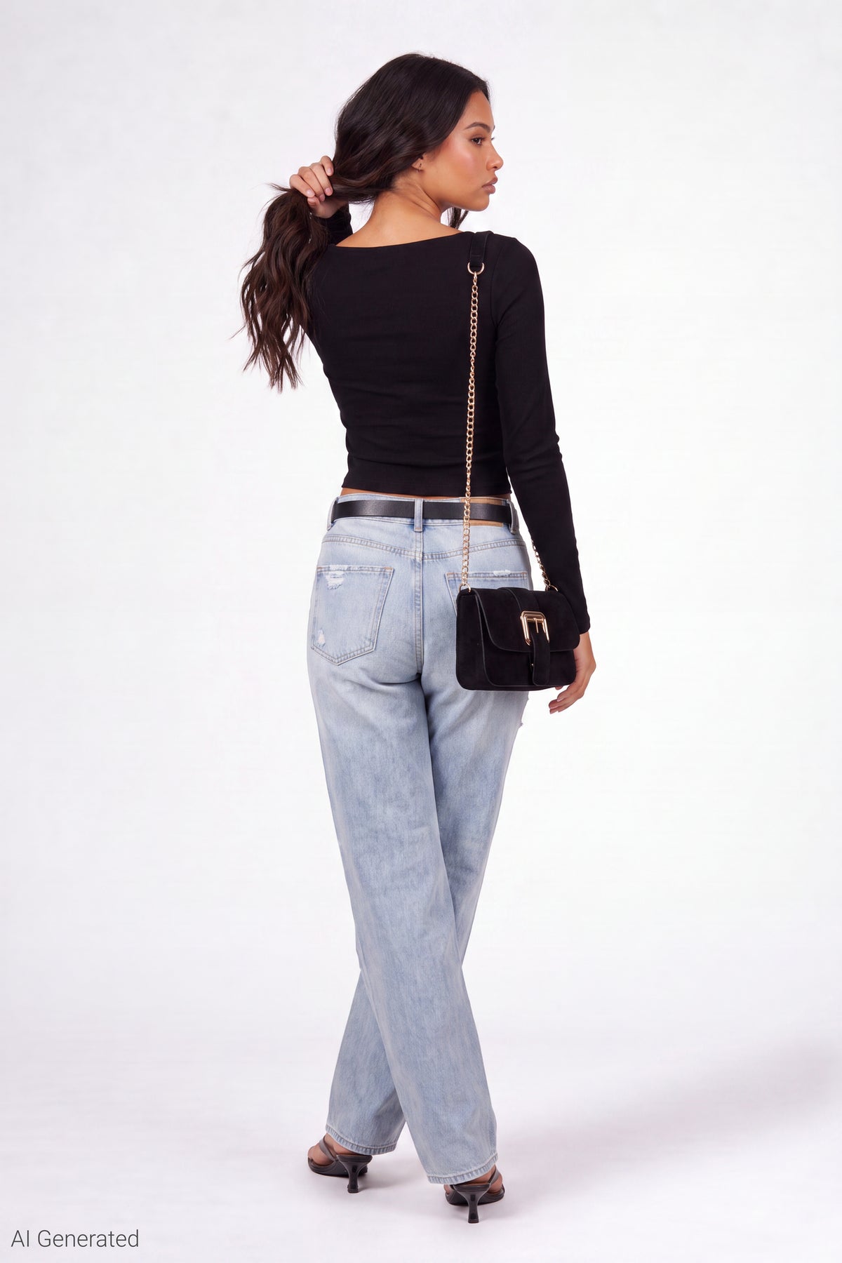 Alt View 3. Soft Contour Square Neck Long Sleeve Top - Black
