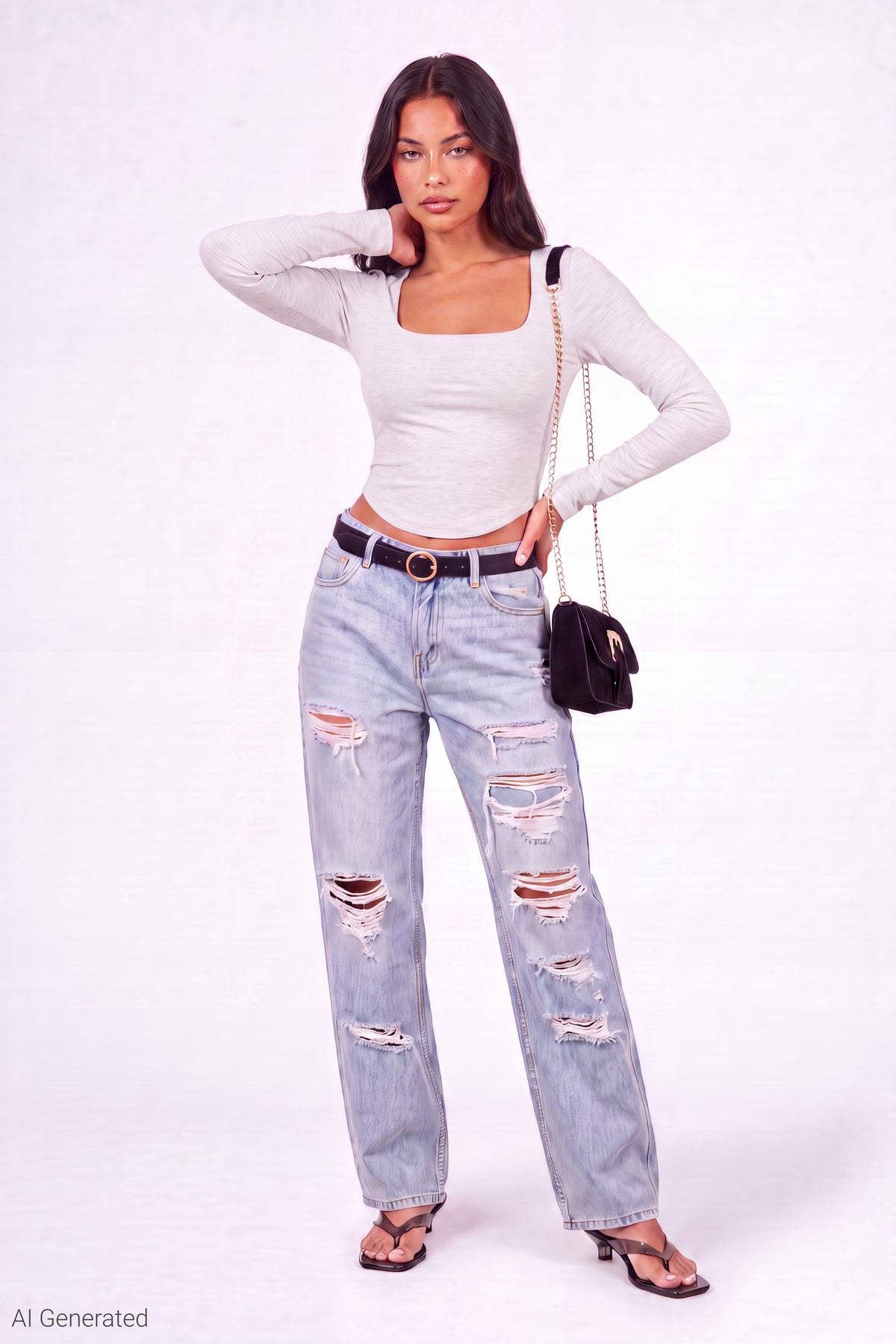 Alt View 2. Soft Contour Square Neck Long Sleeve Top - Heather Grey
