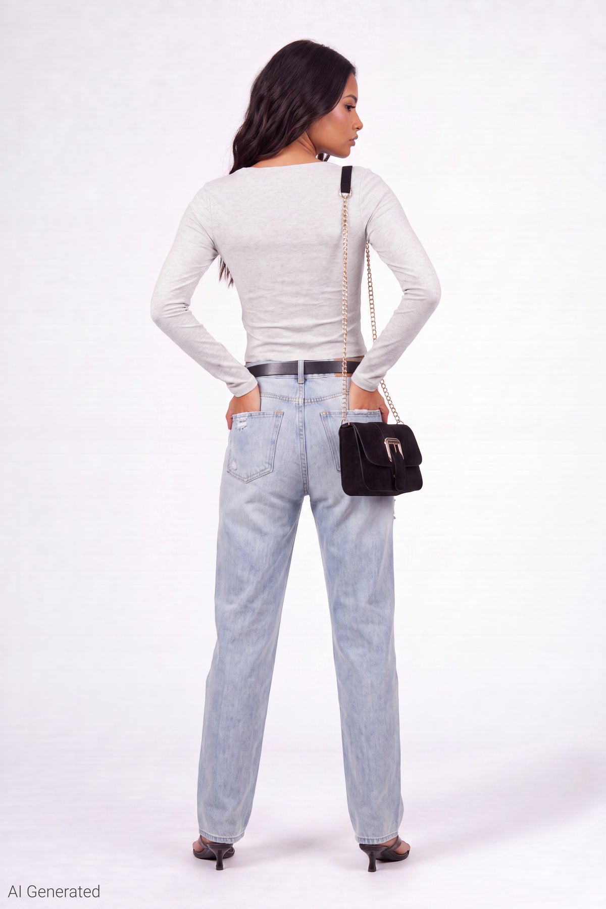 Alt View 3. Soft Contour Square Neck Long Sleeve Top - Heather Grey
