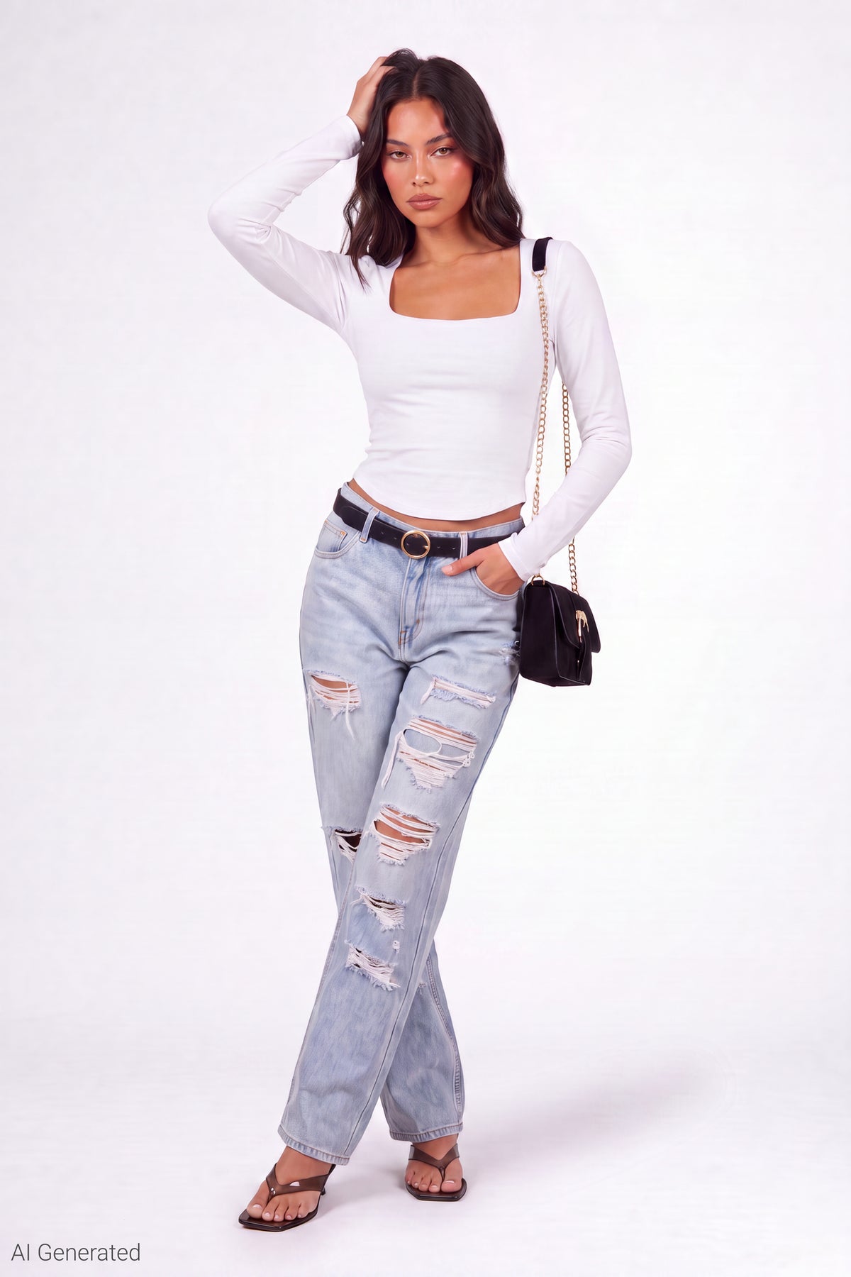 Alt View 2. Soft Contour Square Neck Long Sleeve Top - White