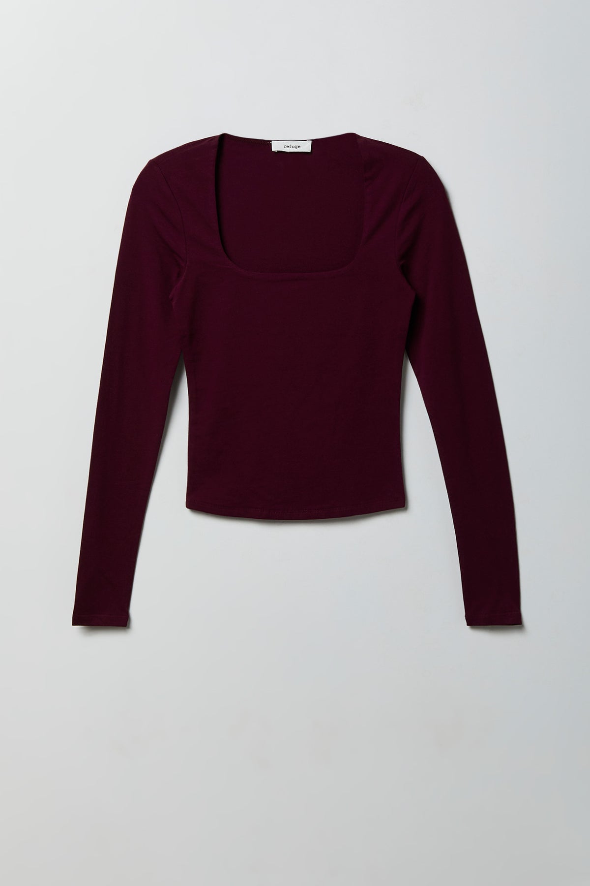 Soft Contour Square Neck Long Sleeve Top - Burgundy