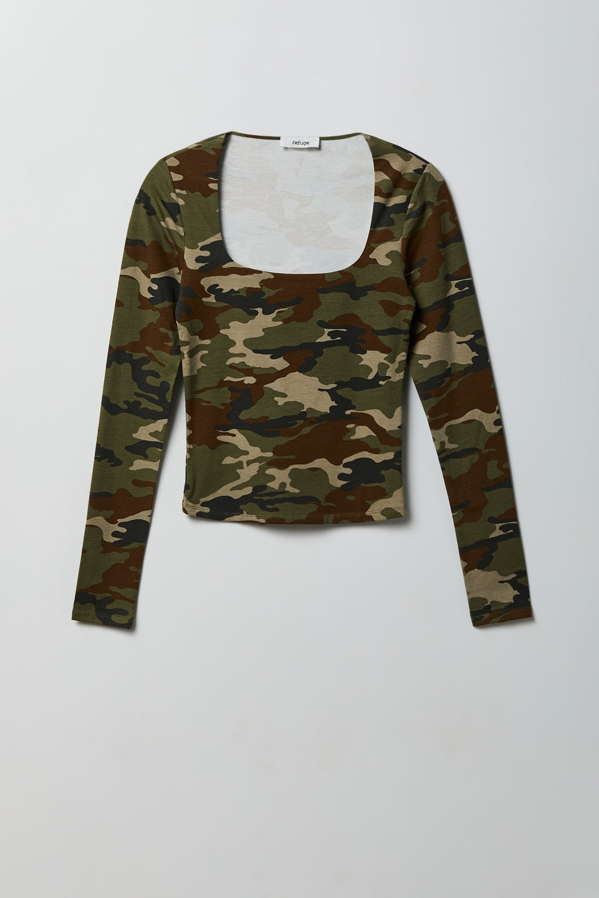 Soft Contour Square Neck Long Sleeve Top - Camouflage