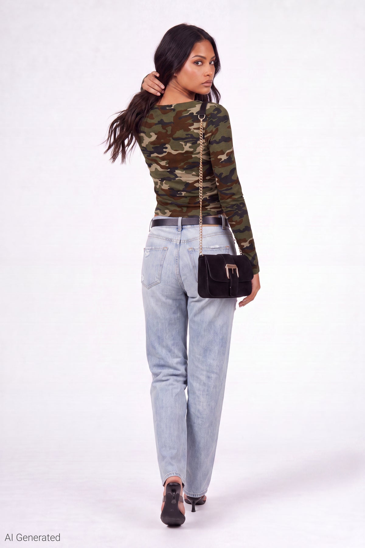 Alt View 3. Soft Contour Square Neck Long Sleeve Top - Camouflage