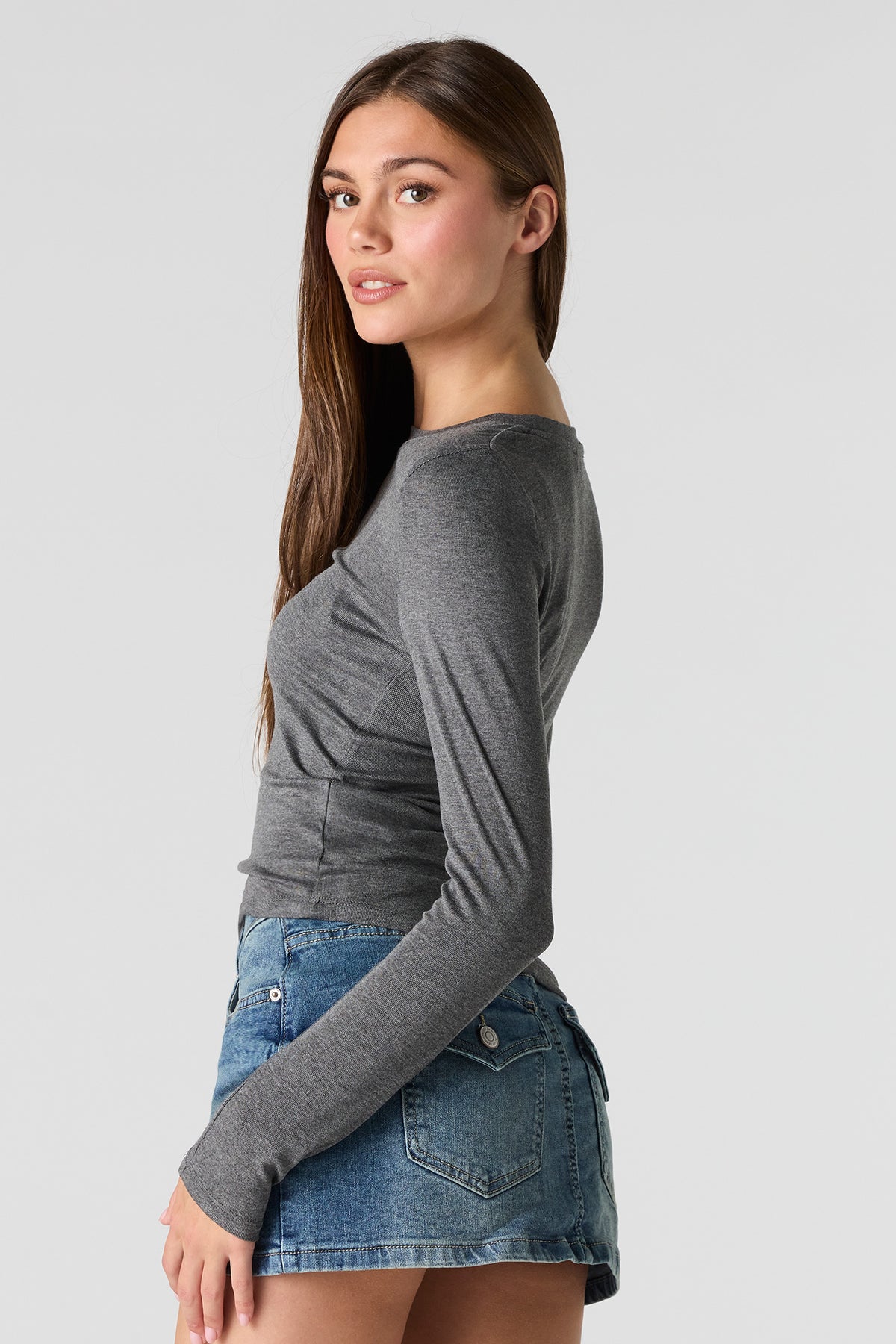 Alt View 2. Long Sleeve Top - Charcoal