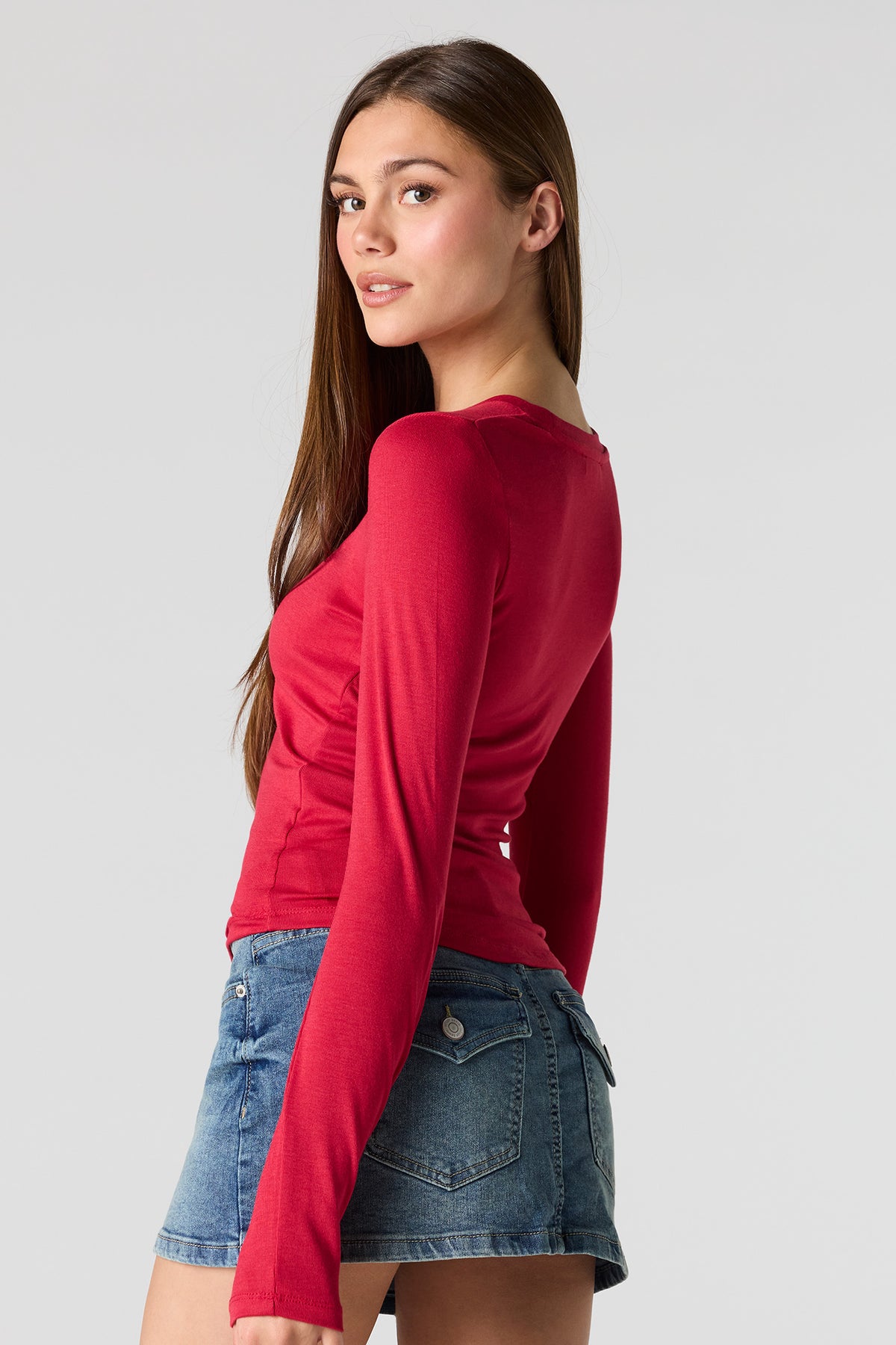 Alt View 2. Long Sleeve Top - Red