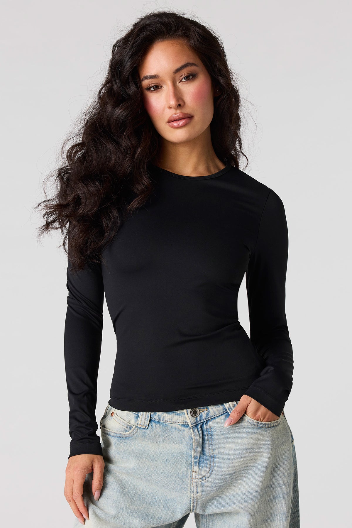 Luxe Heavy Contour Long Sleeve Top - Black