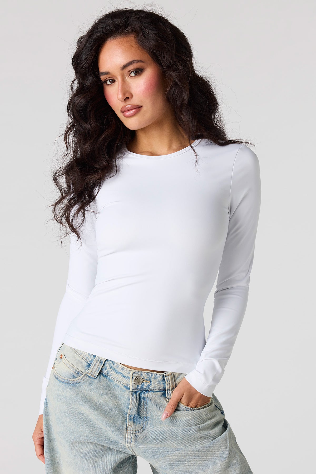 Luxe Heavy Contour Long Sleeve Top - White