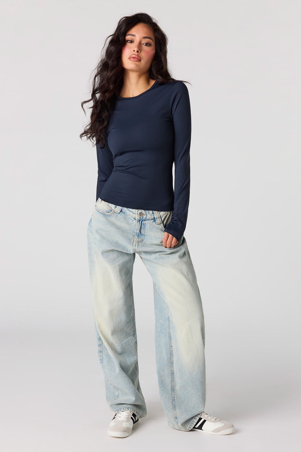 Alt View 3. Luxe Heavy Contour Long Sleeve Top - Navy