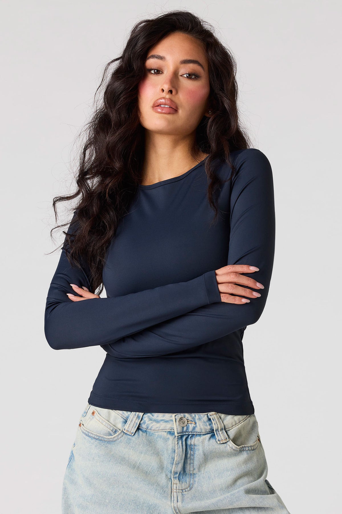 Luxe Heavy Contour Long Sleeve Top - Navy
