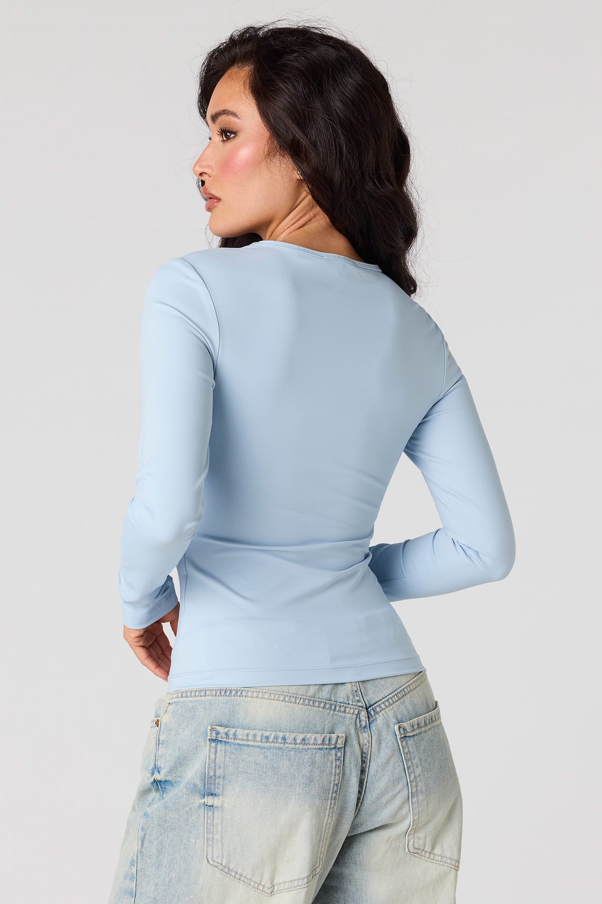 Alt View 2. Luxe Heavy Contour Long Sleeve Top - Light Blue