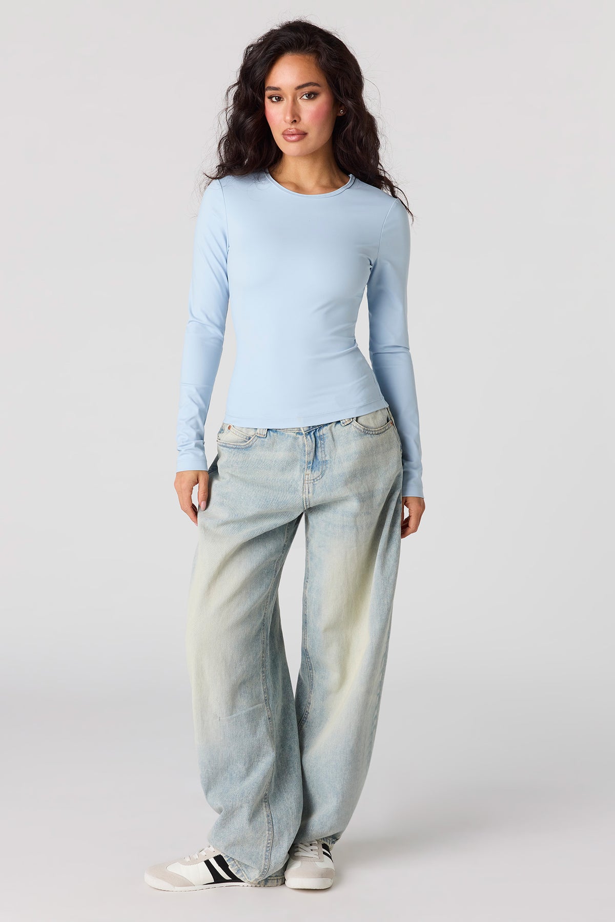 Alt View 3. Luxe Heavy Contour Long Sleeve Top - Light Blue