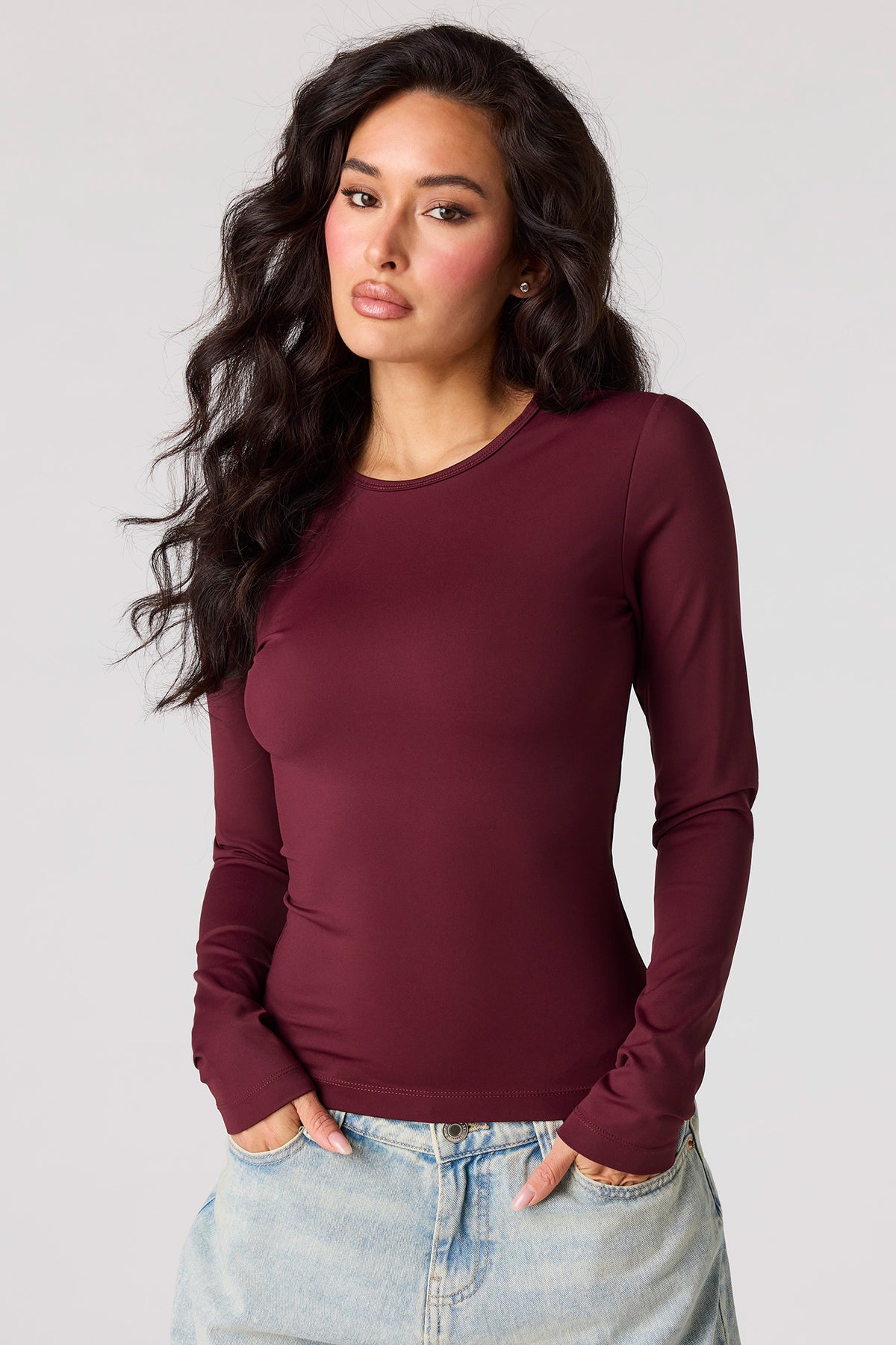 Luxe Heavy Contour Long Sleeve Top - Burgundy