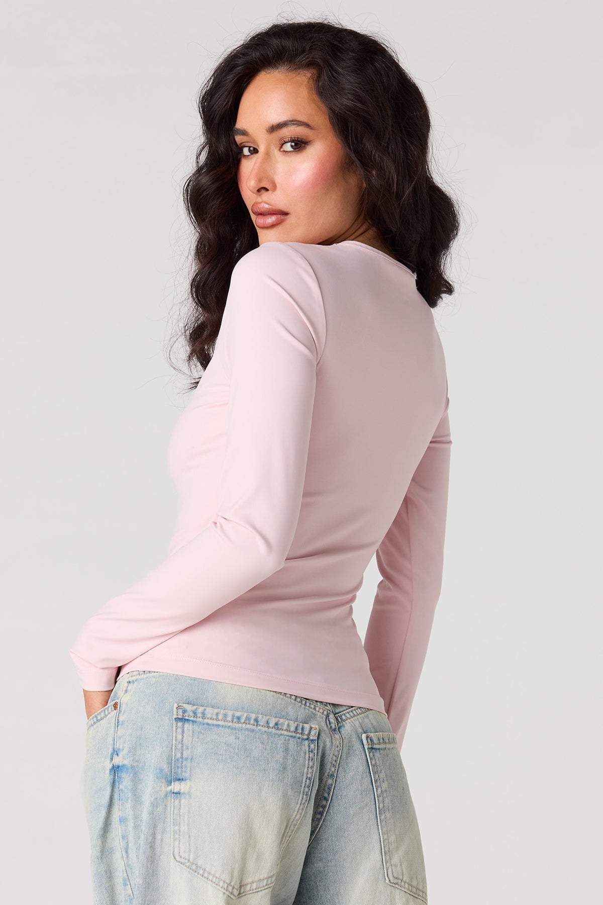 Alt View 2. Luxe Heavy Contour Long Sleeve Top - Light Pink