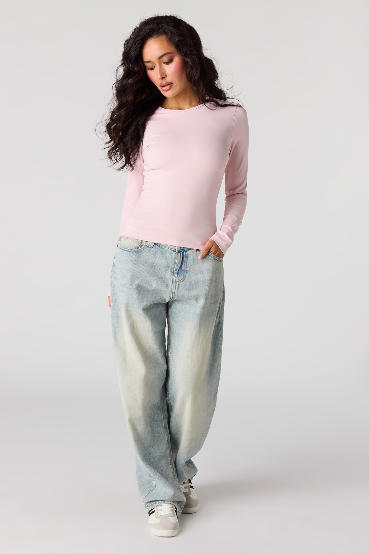 Alt View 3. Luxe Heavy Contour Long Sleeve Top - Light Pink