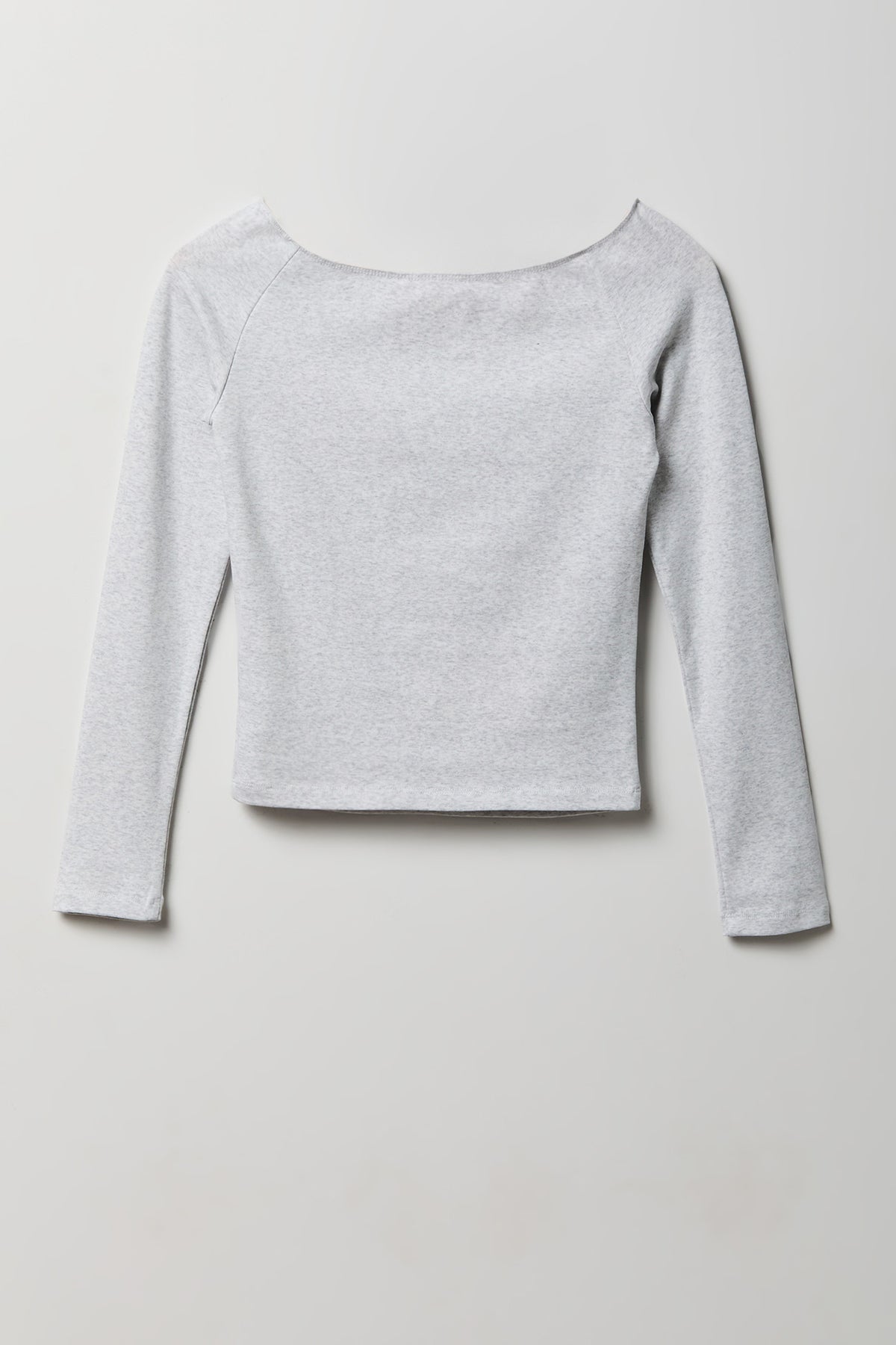 Alt View 2. Off Shoulder Long Sleeve Top - Heather Grey