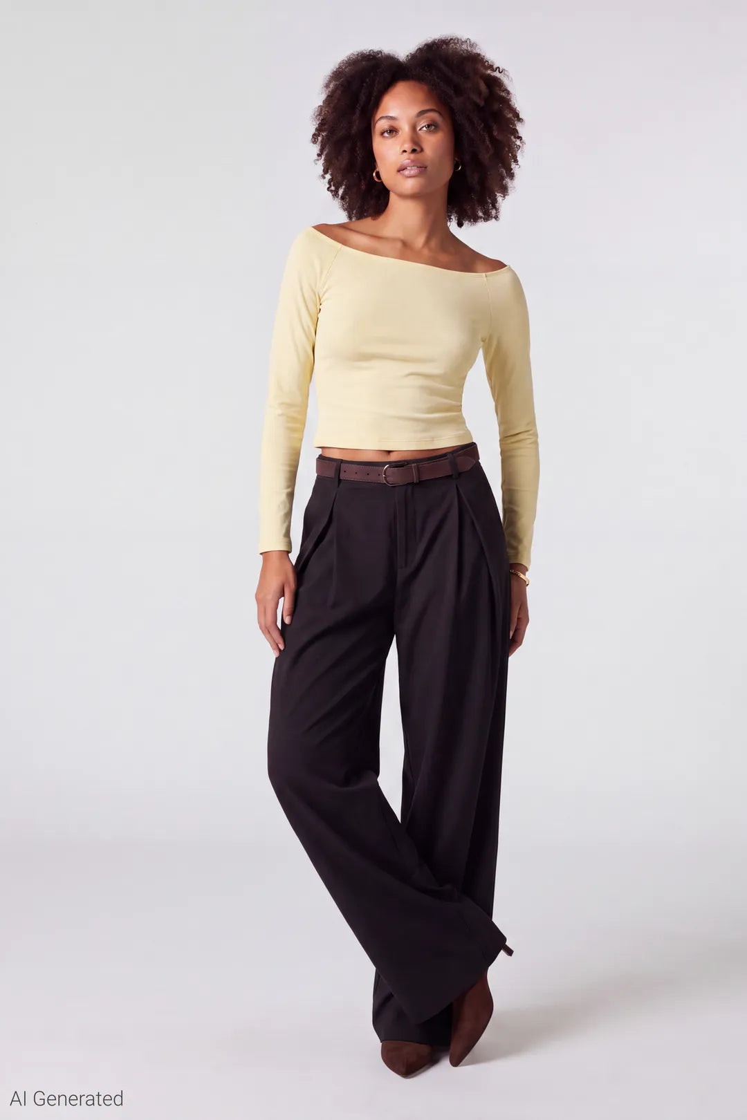 Alt View 2. Off Shoulder Long Sleeve Top - Yellow
