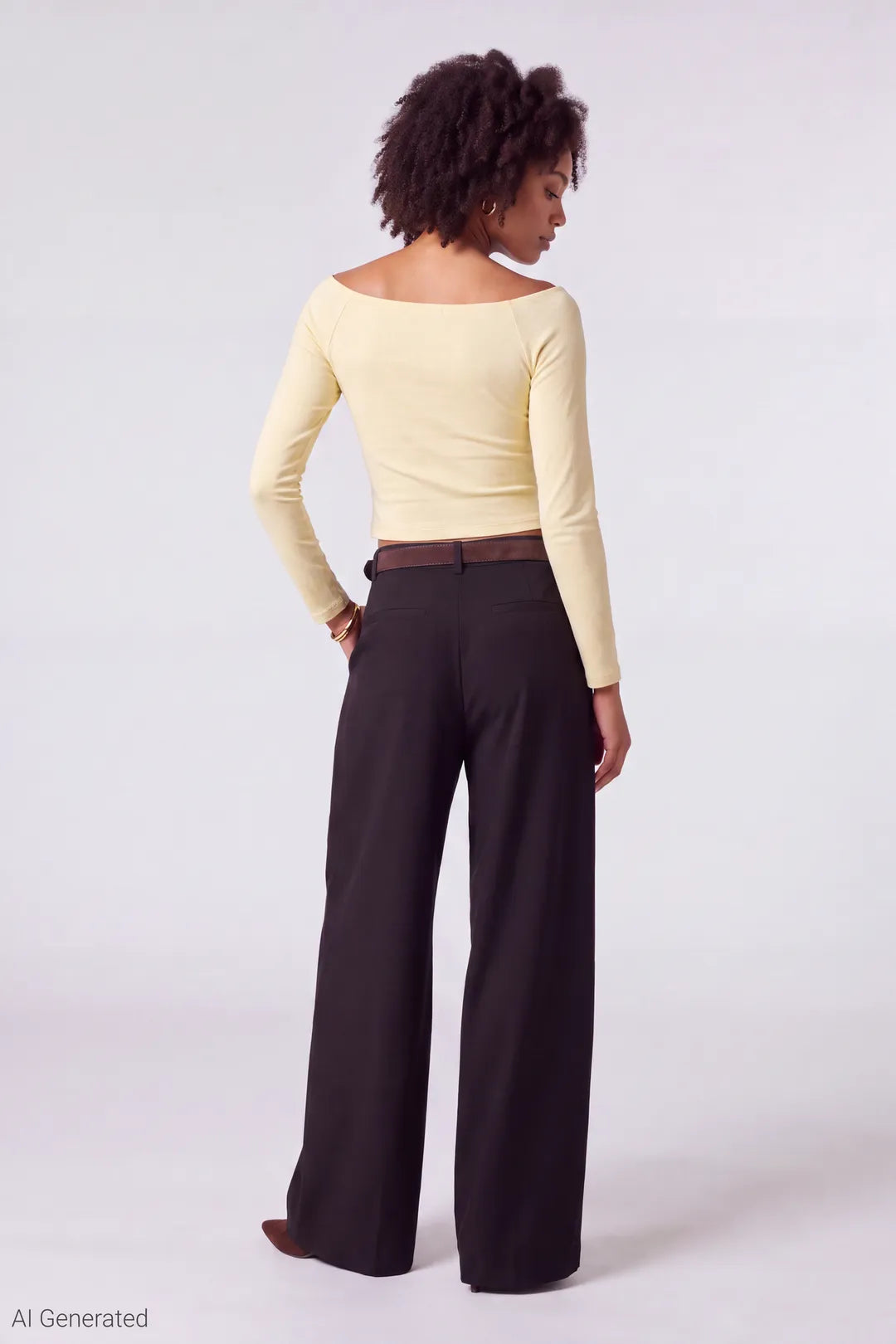 Alt View 3. Off Shoulder Long Sleeve Top - Yellow