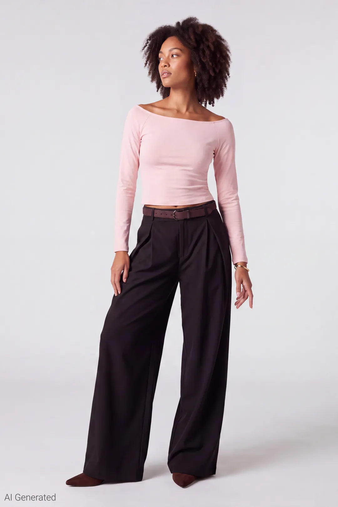 Alt View 2. Off Shoulder Long Sleeve Top - Light Pink
