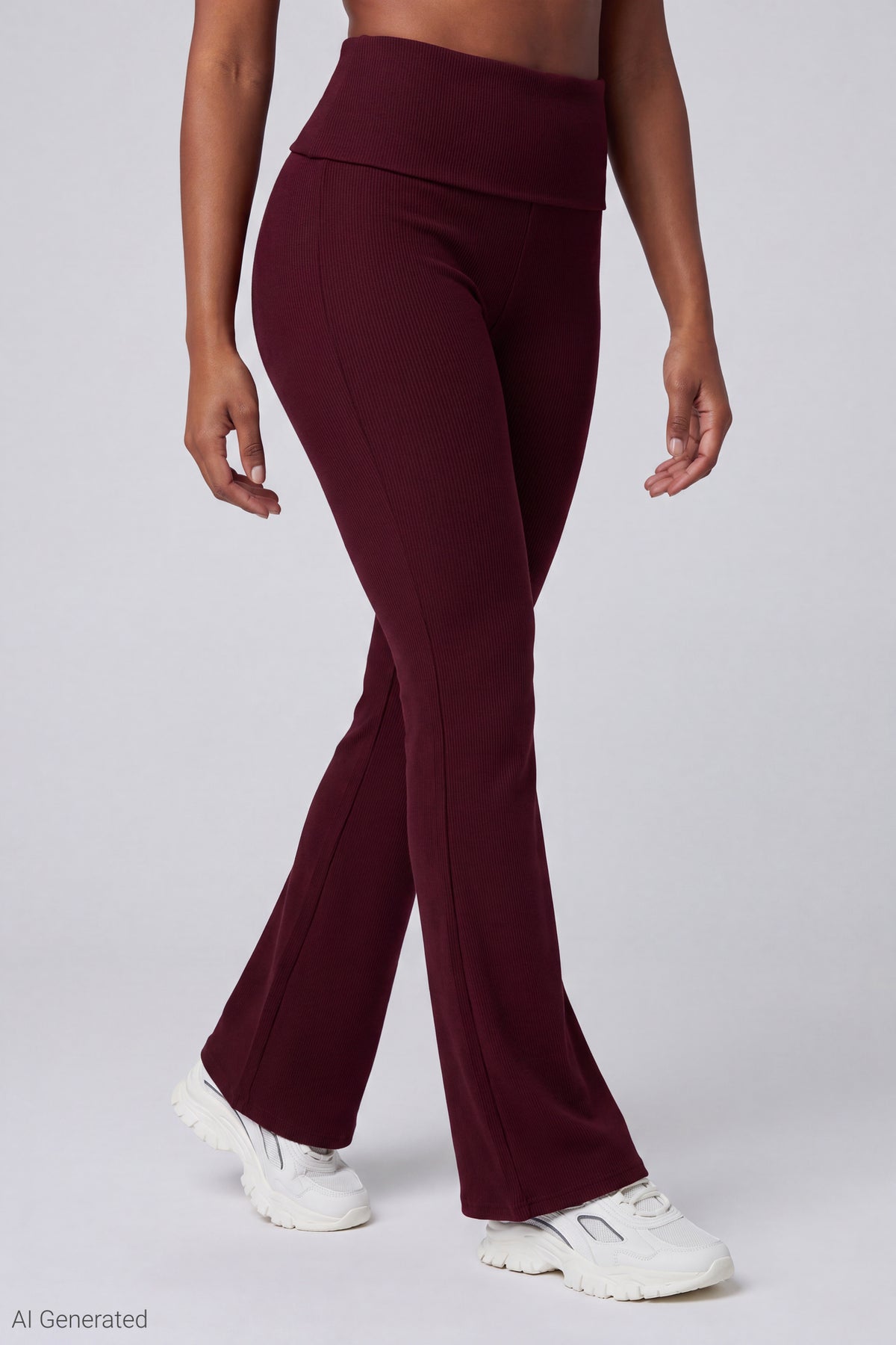 Alt View 4. Soft Ribbed T-Shirt & Flare Pant Set - Burgundy