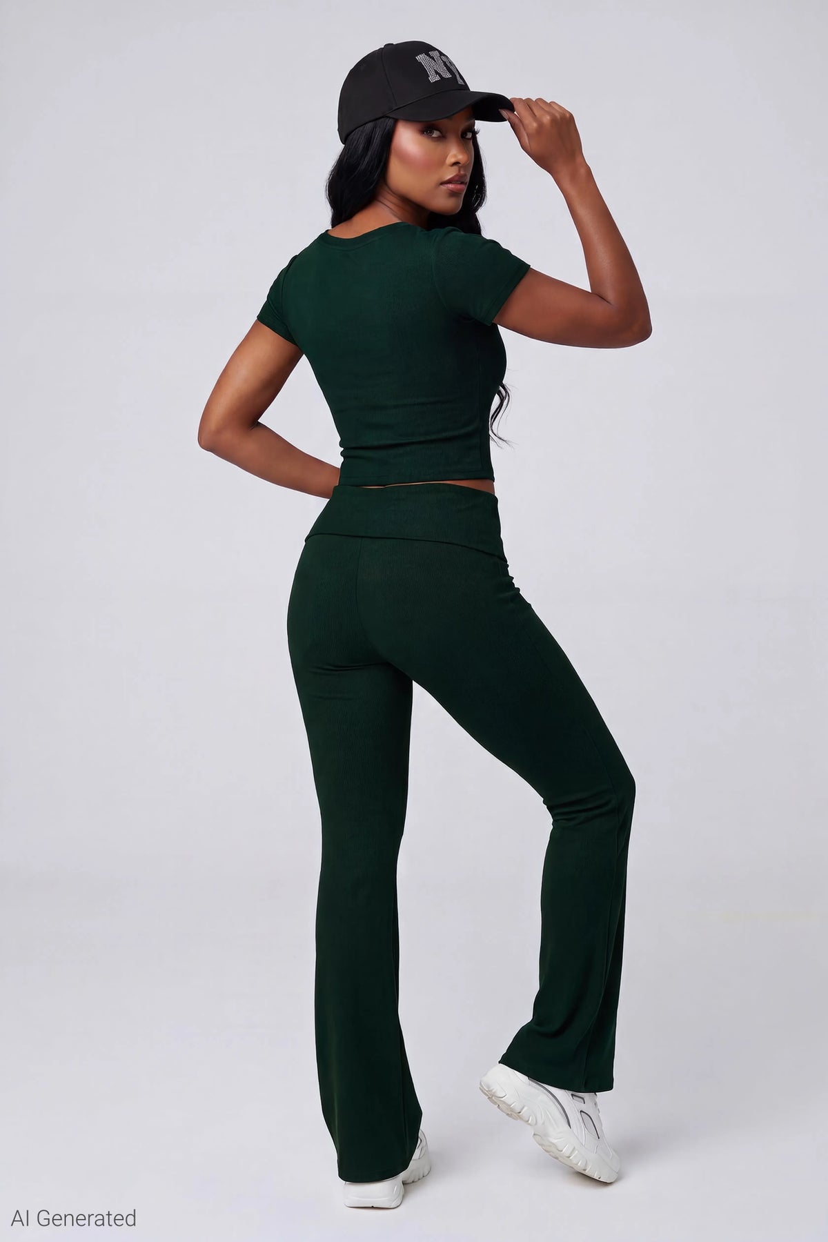 Alt View 2. Soft Ribbed T-Shirt & Flare Pant Set - Teal