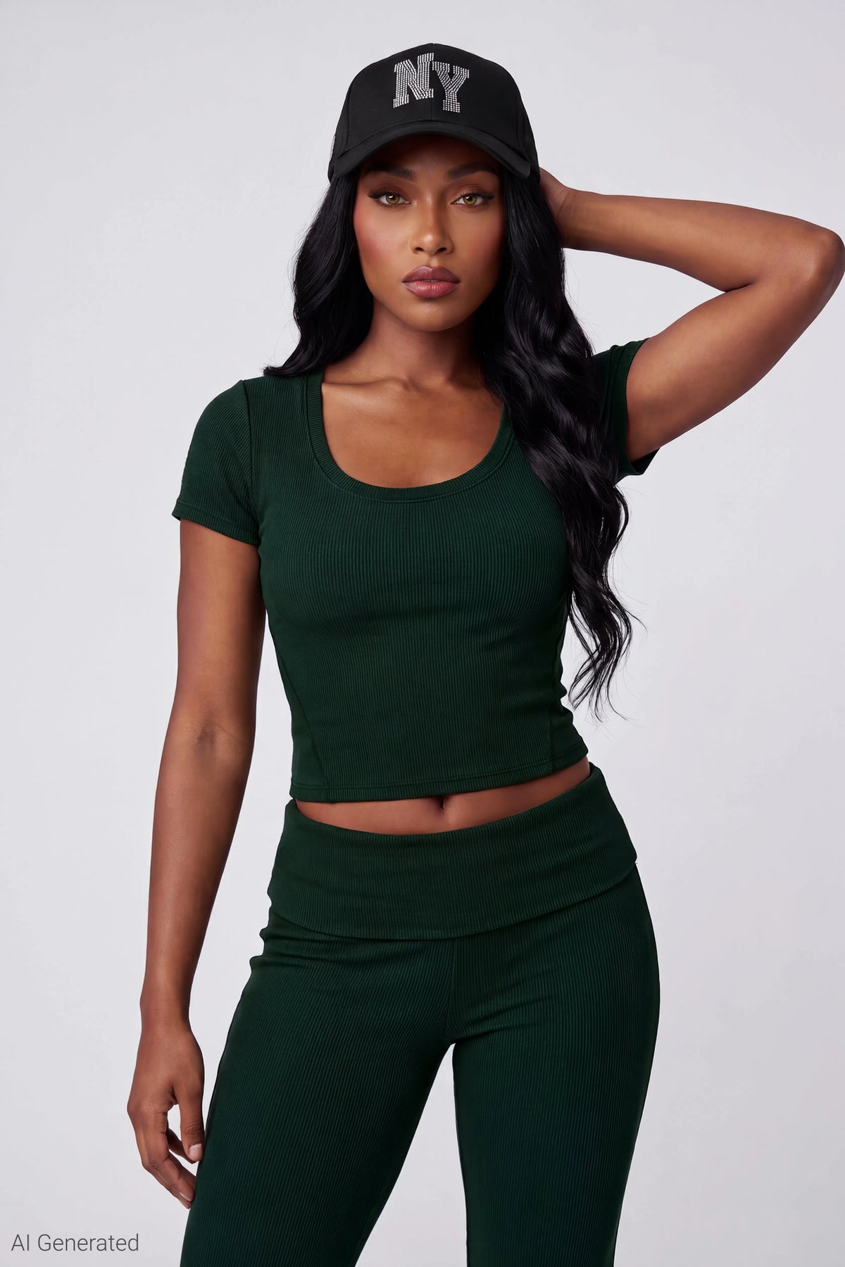 Alt View 3. Soft Ribbed T-Shirt & Flare Pant Set - Teal
