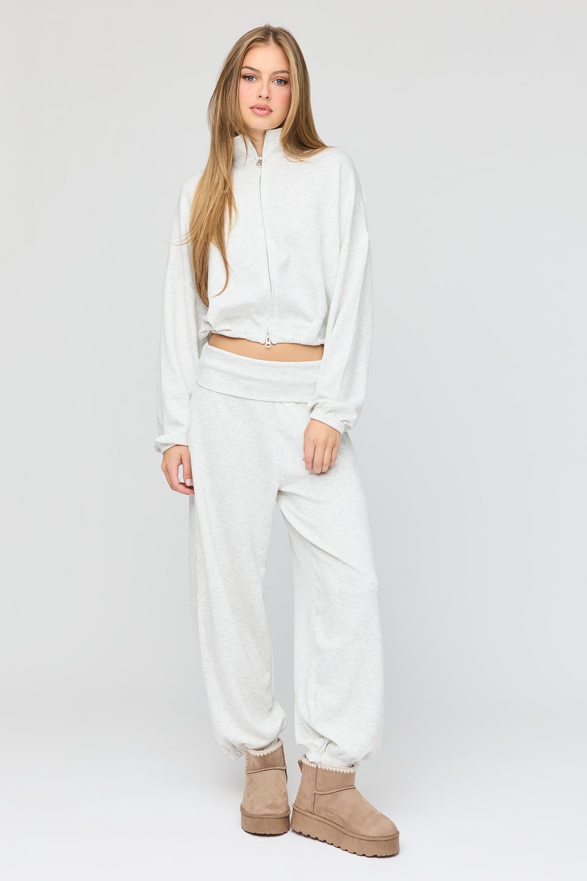 U/A Foldover Waist Balloon Leg Jogger - Light Grey