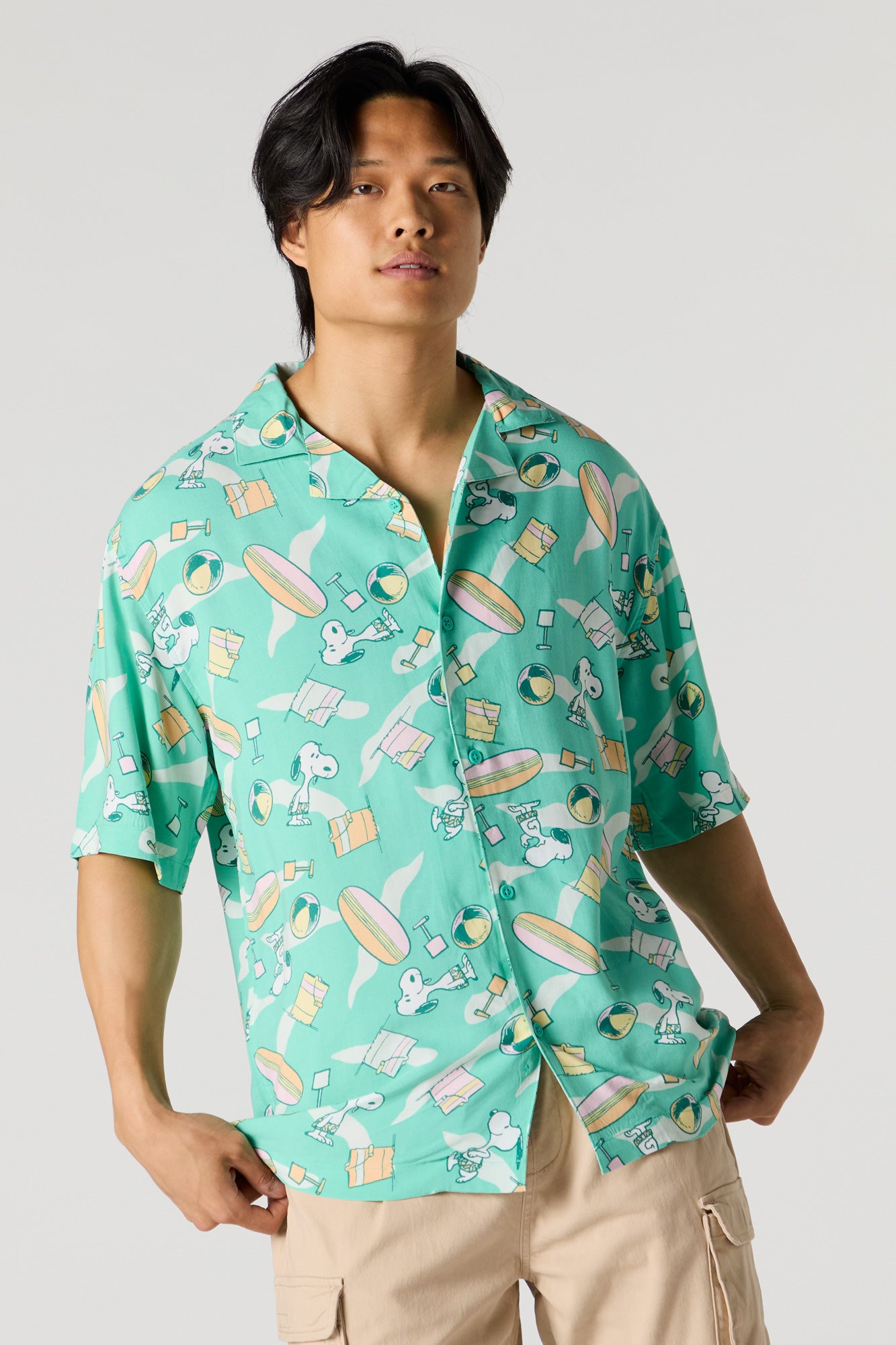 Snoopy Summer Print Button-Up Top