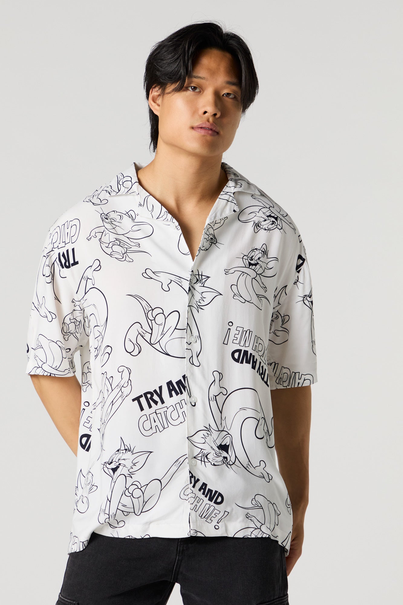 Tom and Jerry Print Button-Up Top