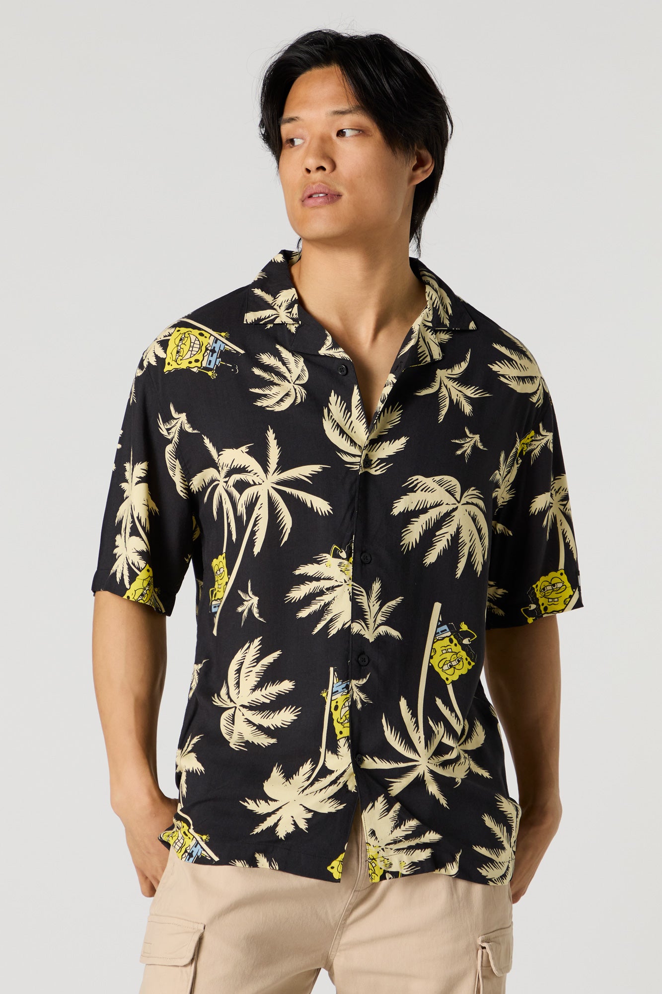 Tropical SpongeBob Print Button-Up Top